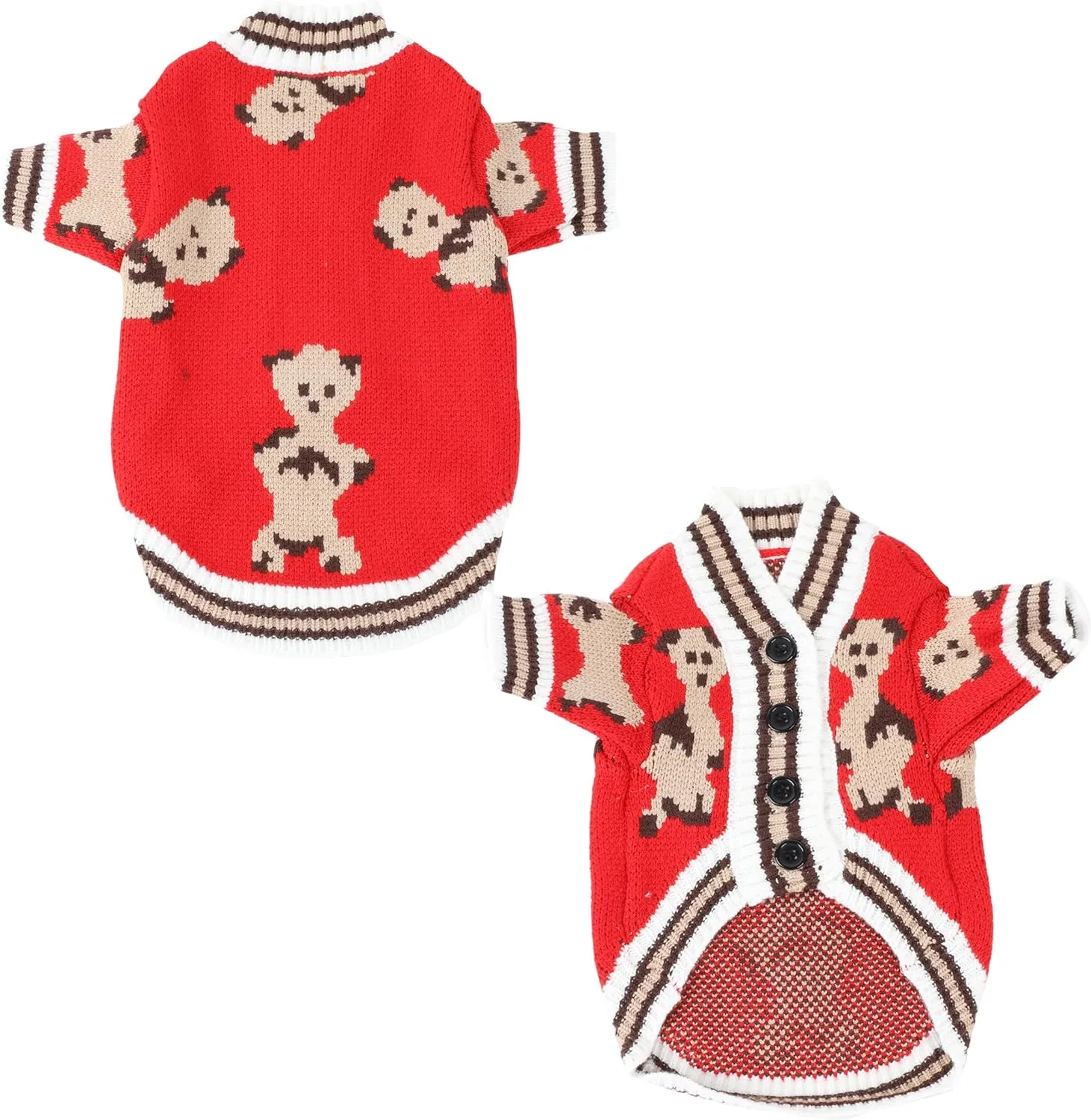 HAPEE Dog Sweaters Dog Bear Sweater for Cat, Clown Prince Puppy Clothes (X-Small, E07-Bear Red)