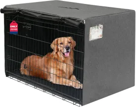HiCaptain 30 inches Dog Crate Cover with Card Pocket, Heavy Duty Polyester Windproof Pet Kennel Cover Universal Fit for 1 or 2 Doors Standard Wire Crate (Grey)
