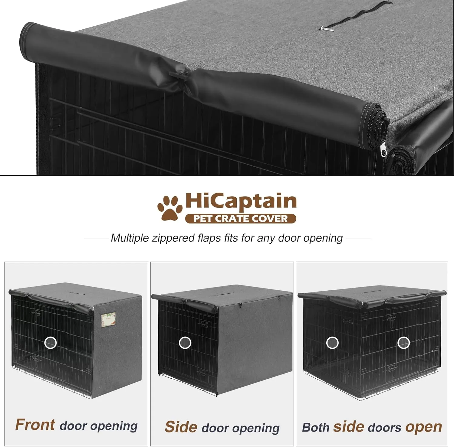 HiCaptain 30 inches Dog Crate Cover with Card Pocket, Heavy Duty Polyester Windproof Pet Kennel Cover Universal Fit for 1 or 2 Doors Standard Wire Crate (Grey)