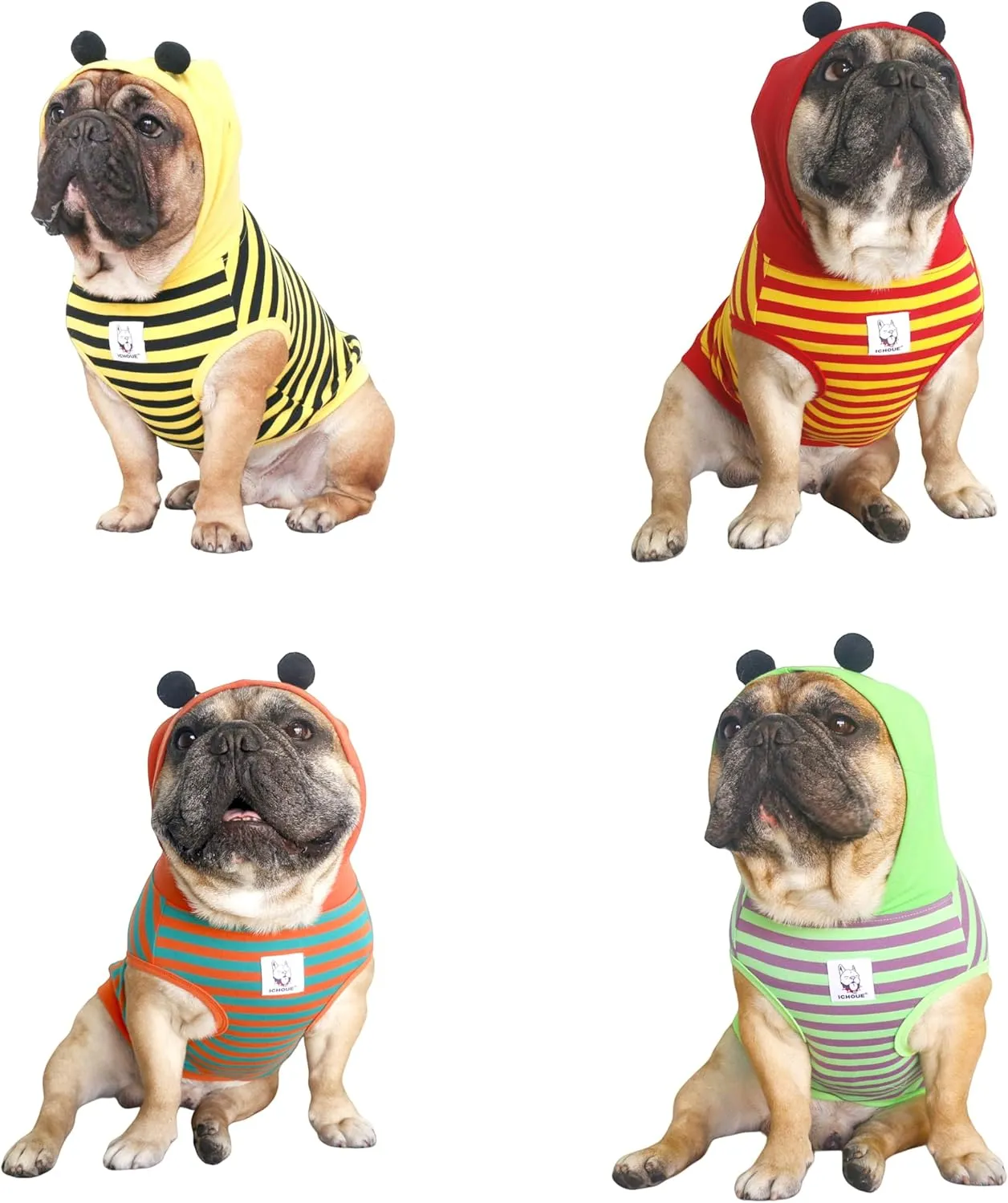 iChoue I am a French Bulldog Bee Honeybee Bumblebee Costumes Hoodies Sleeveless Clothes Outfits Cosplay Shirts for Medium Dogs Frenchie Pug English Boston Puppy - Black and Yellow, Large