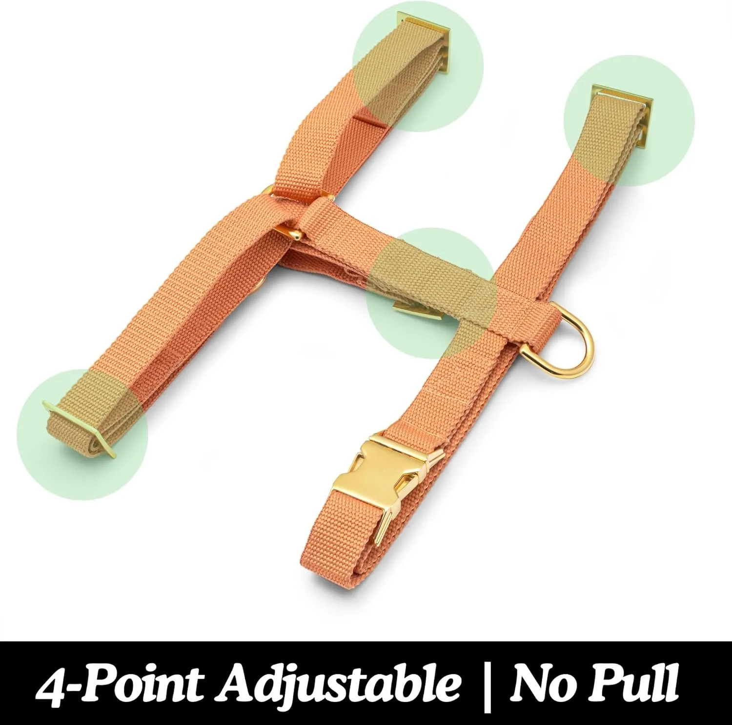 Indestructible Dog Harness, Ergonomic Customizable Sizing, No Pull, No Escape, Front   Back Leash Clip, Metal Buckle and Adjusters (Peach Color, Medium)