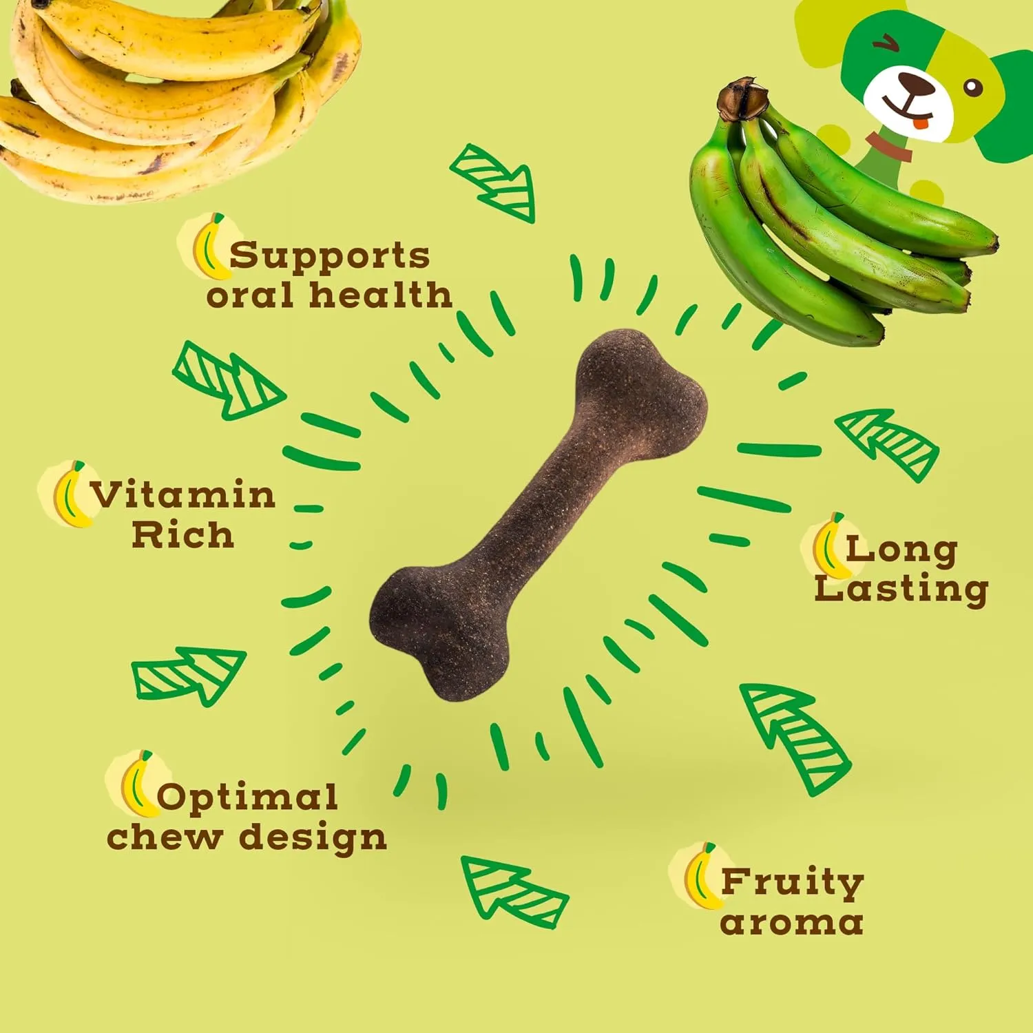 Jack&Pup Pawtains | Made from Real Plantains - Irresistible Aroma and Flavor | Highly Digestible, Grain Free, Long Lasting (Small - 12 Bones)