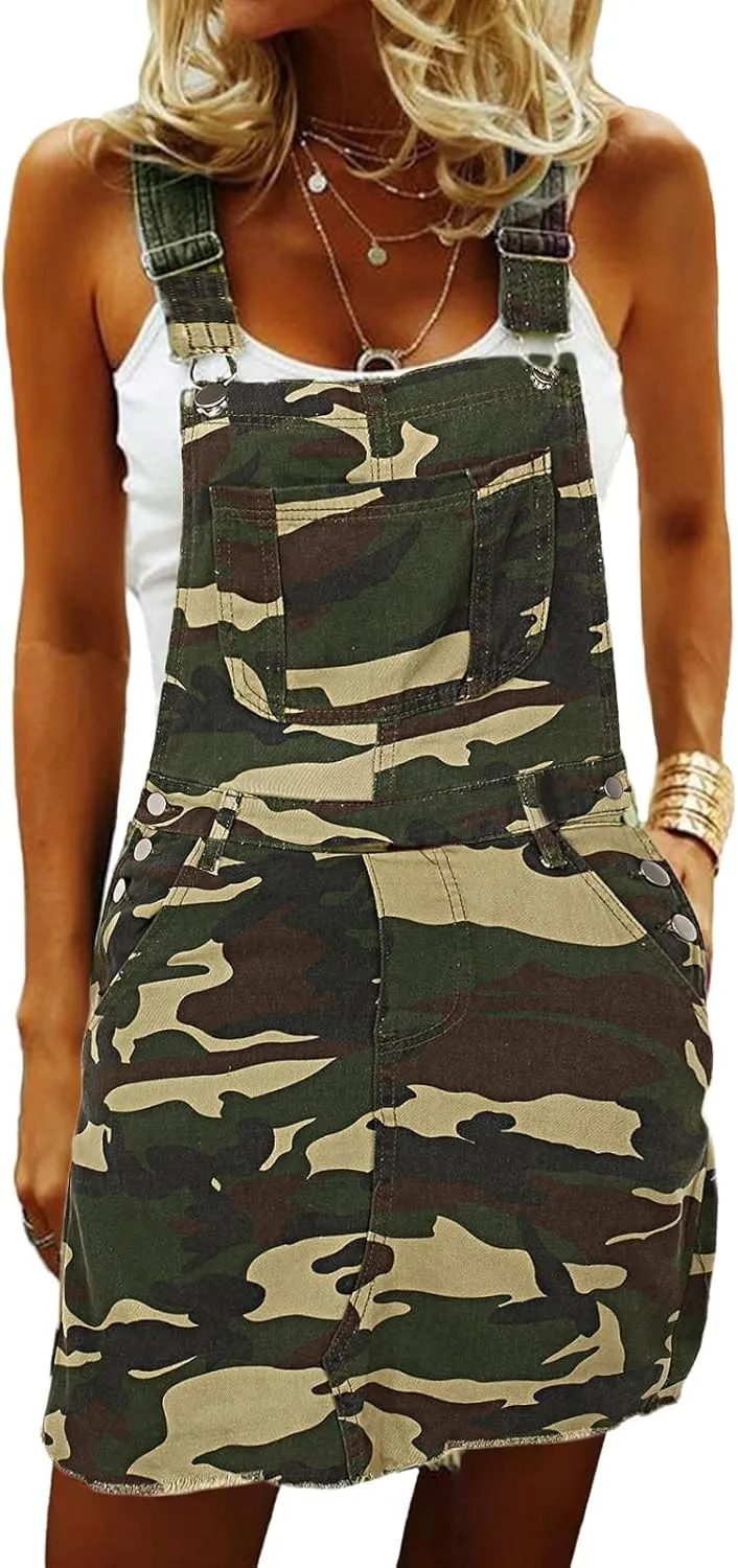 lisenraIn Denim Overall Dress for Women Casual Adjustable Strap Bib Dress Summer Independence Day Dress with Pockets