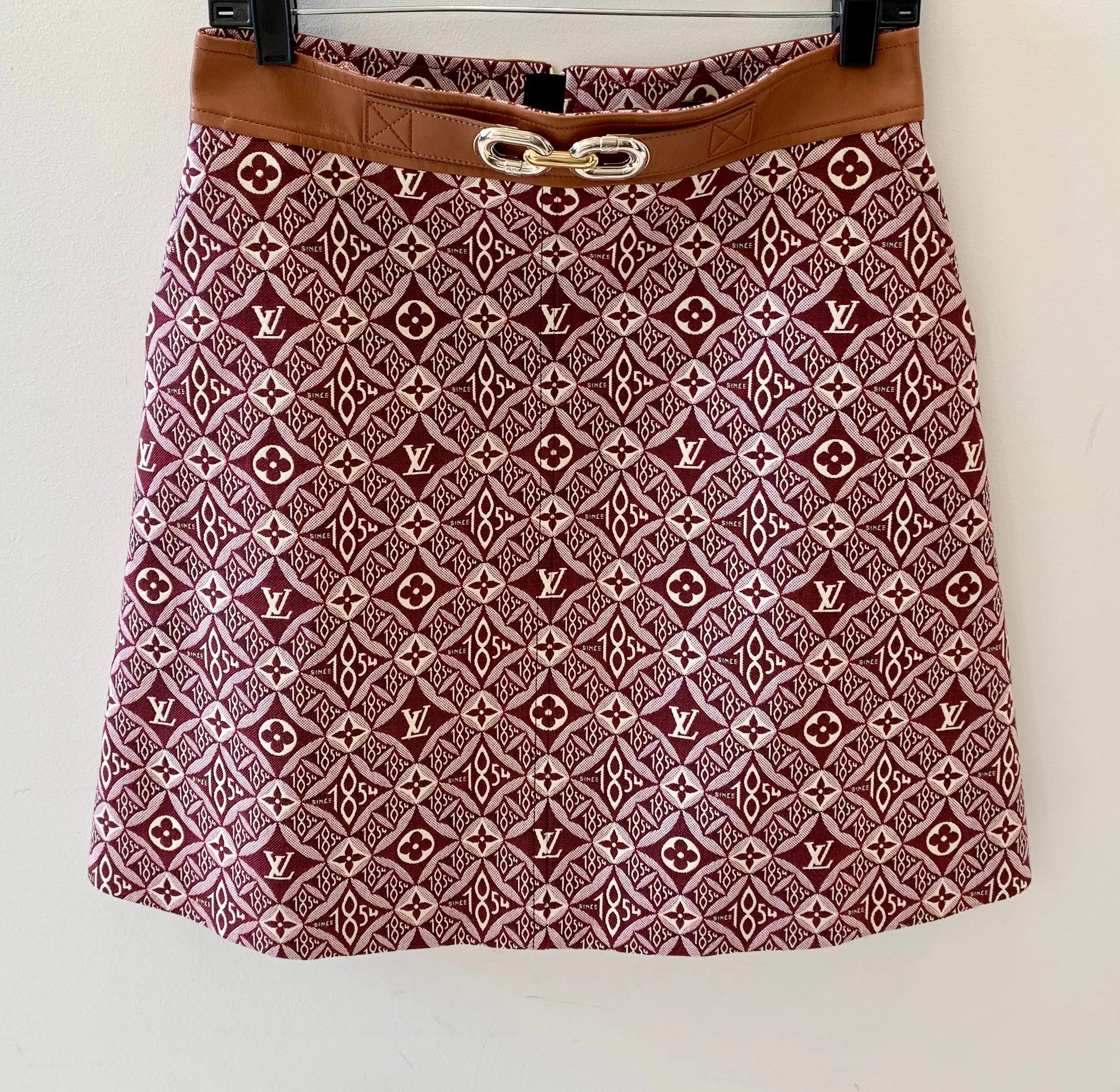 LOUIS VUITTON LEATHER BELTED ZIP SKIRT