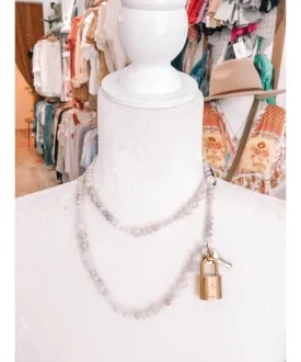 LV Lock Necklace White Grey 30"