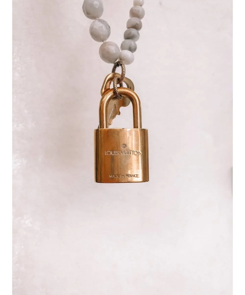LV Lock Necklace White Grey 30"