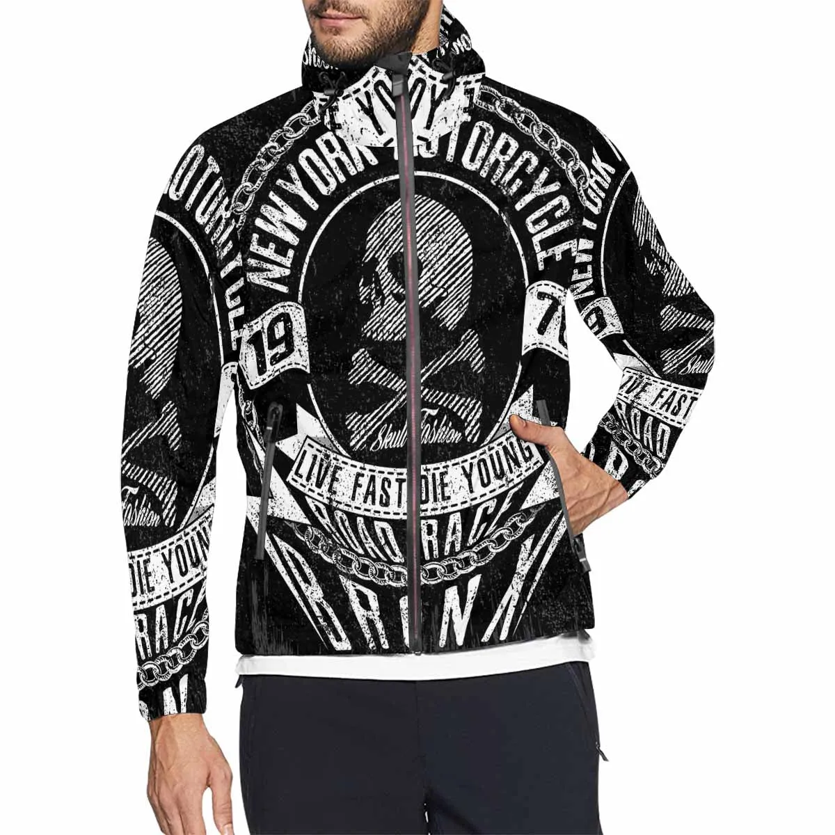 Men's Windbreaker printed 1976 new york motorcycle slogan