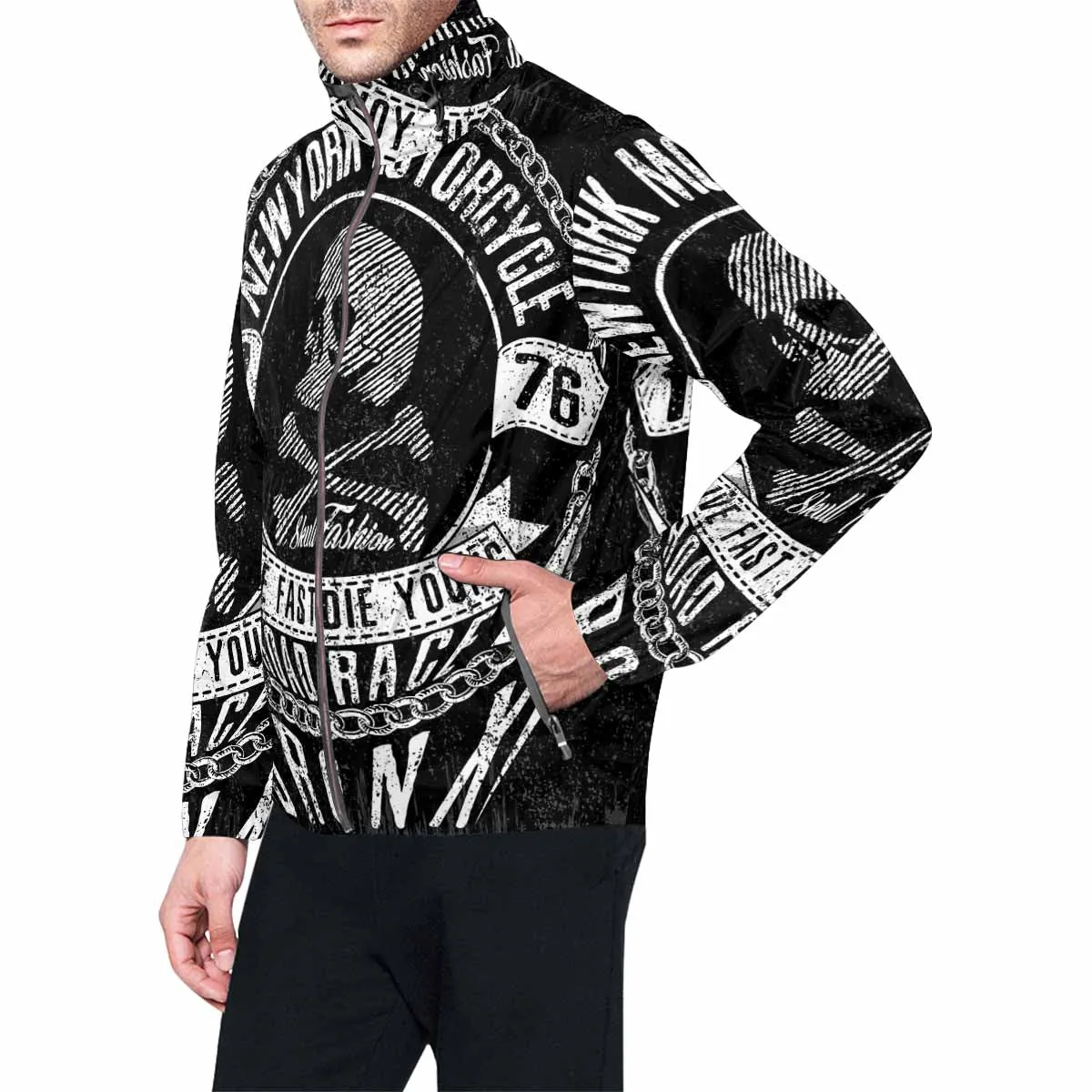 Men's Windbreaker printed 1976 new york motorcycle slogan
