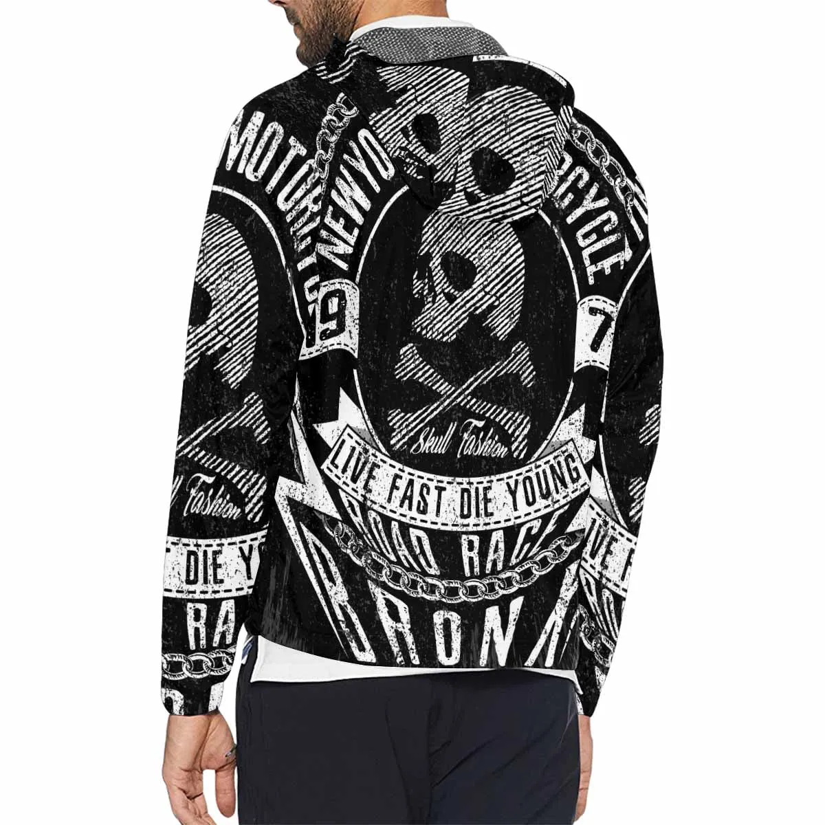 Men's Windbreaker printed 1976 new york motorcycle slogan