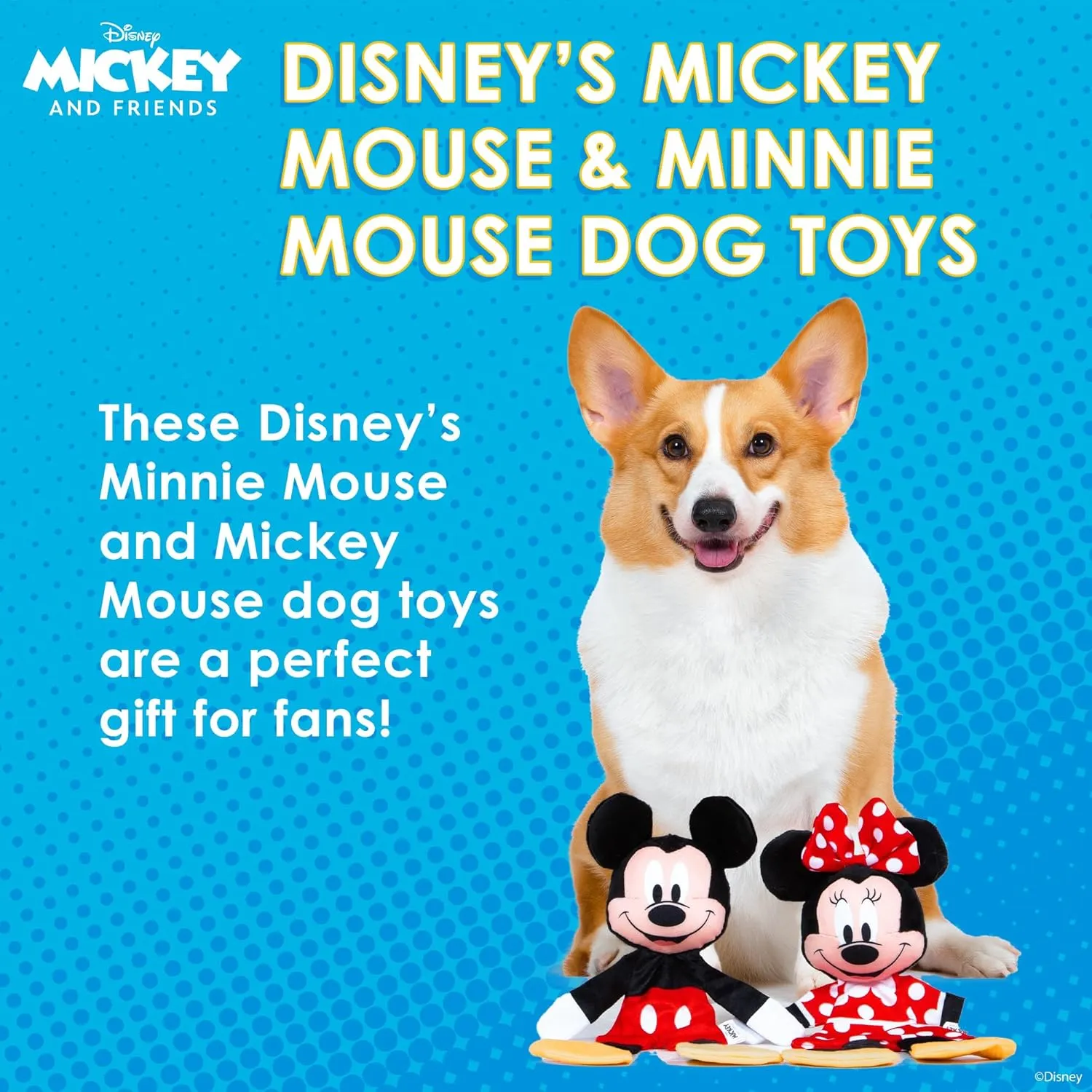 Mickey & Minnie Mouse Plush Squeaker with Crinkle Flattie Body Dog Toy Set | Plush Squeaker Toy for Dogs Inspired by Mickey Mouse, 13.5in - 2 Pack
