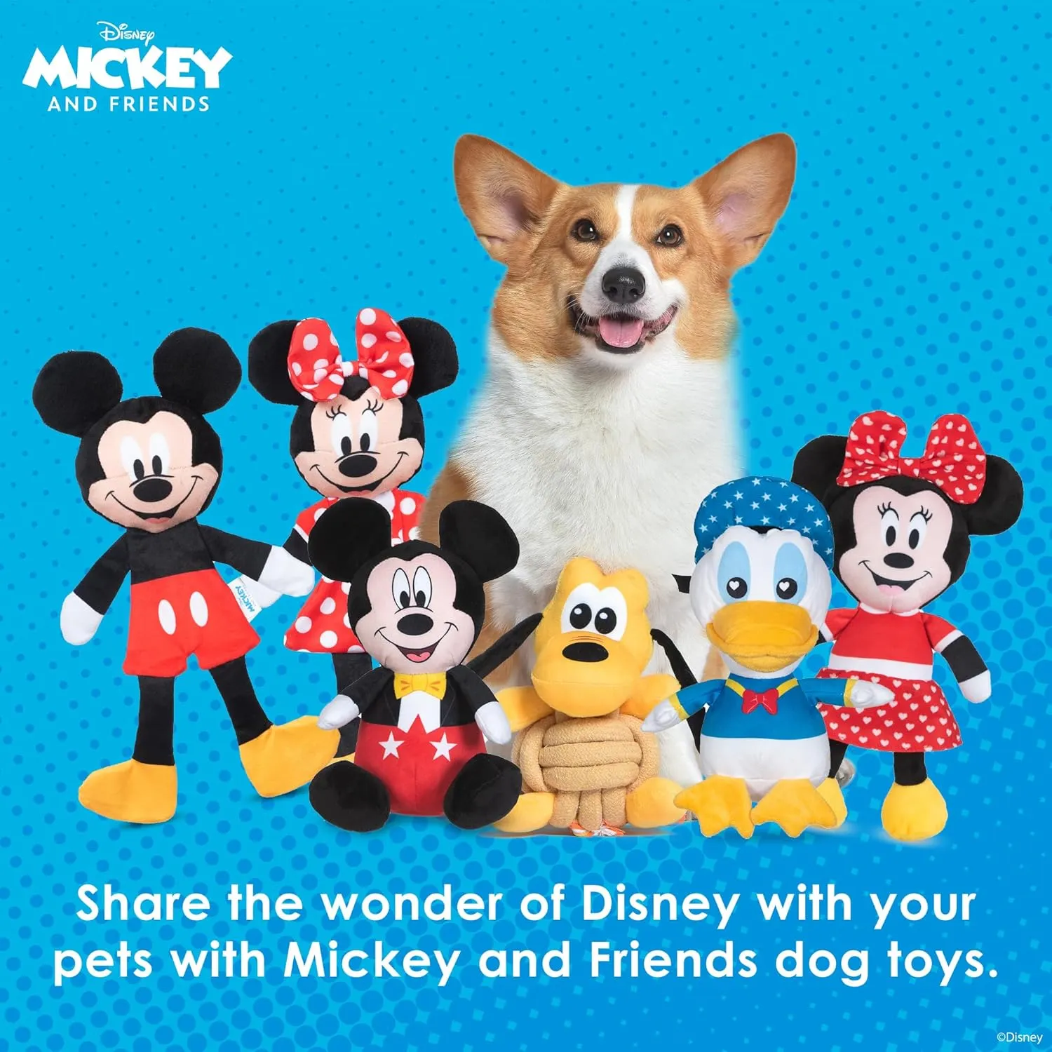 Mickey & Minnie Mouse Plush Squeaker with Crinkle Flattie Body Dog Toy Set | Plush Squeaker Toy for Dogs Inspired by Mickey Mouse, 13.5in - 2 Pack