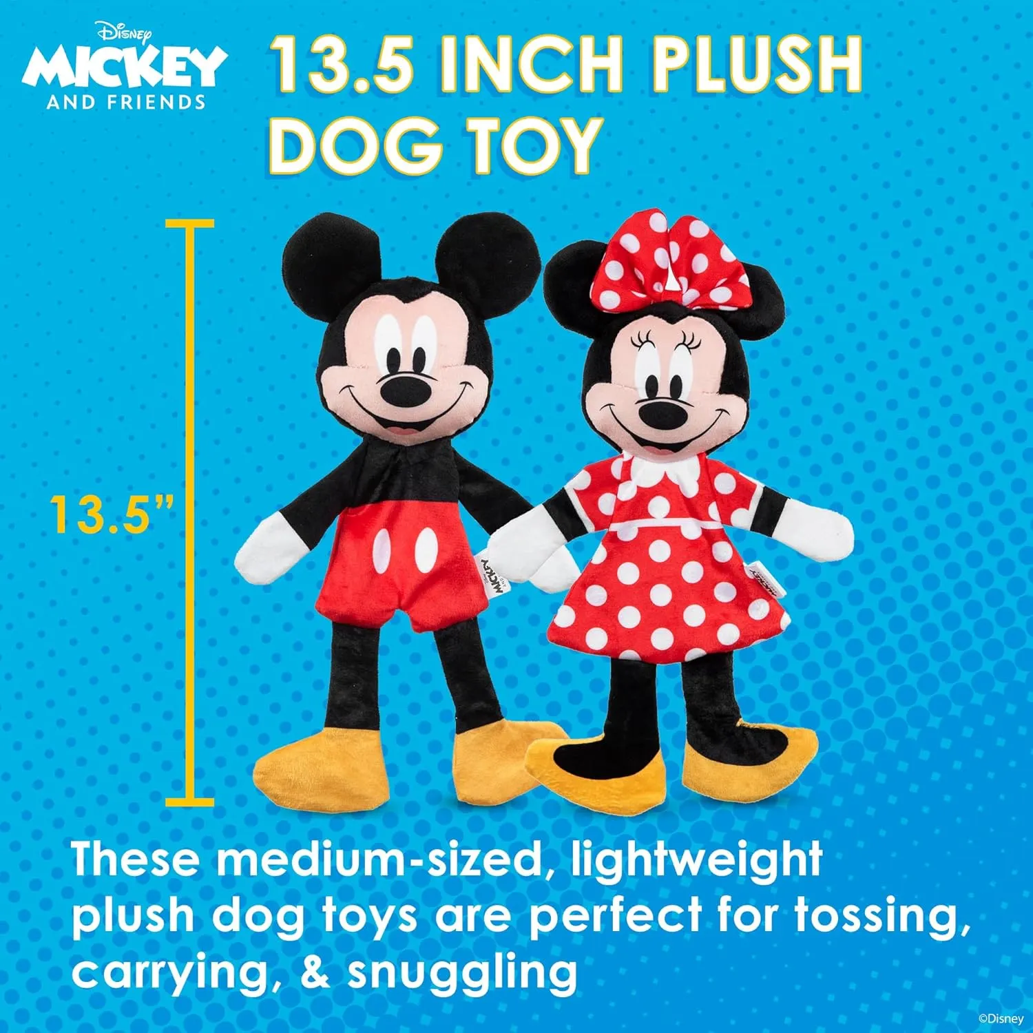 Mickey & Minnie Mouse Plush Squeaker with Crinkle Flattie Body Dog Toy Set | Plush Squeaker Toy for Dogs Inspired by Mickey Mouse, 13.5in - 2 Pack