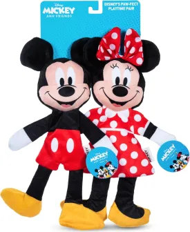 Mickey & Minnie Mouse Plush Squeaker with Crinkle Flattie Body Dog Toy Set | Plush Squeaker Toy for Dogs Inspired by Mickey Mouse, 13.5in - 2 Pack
