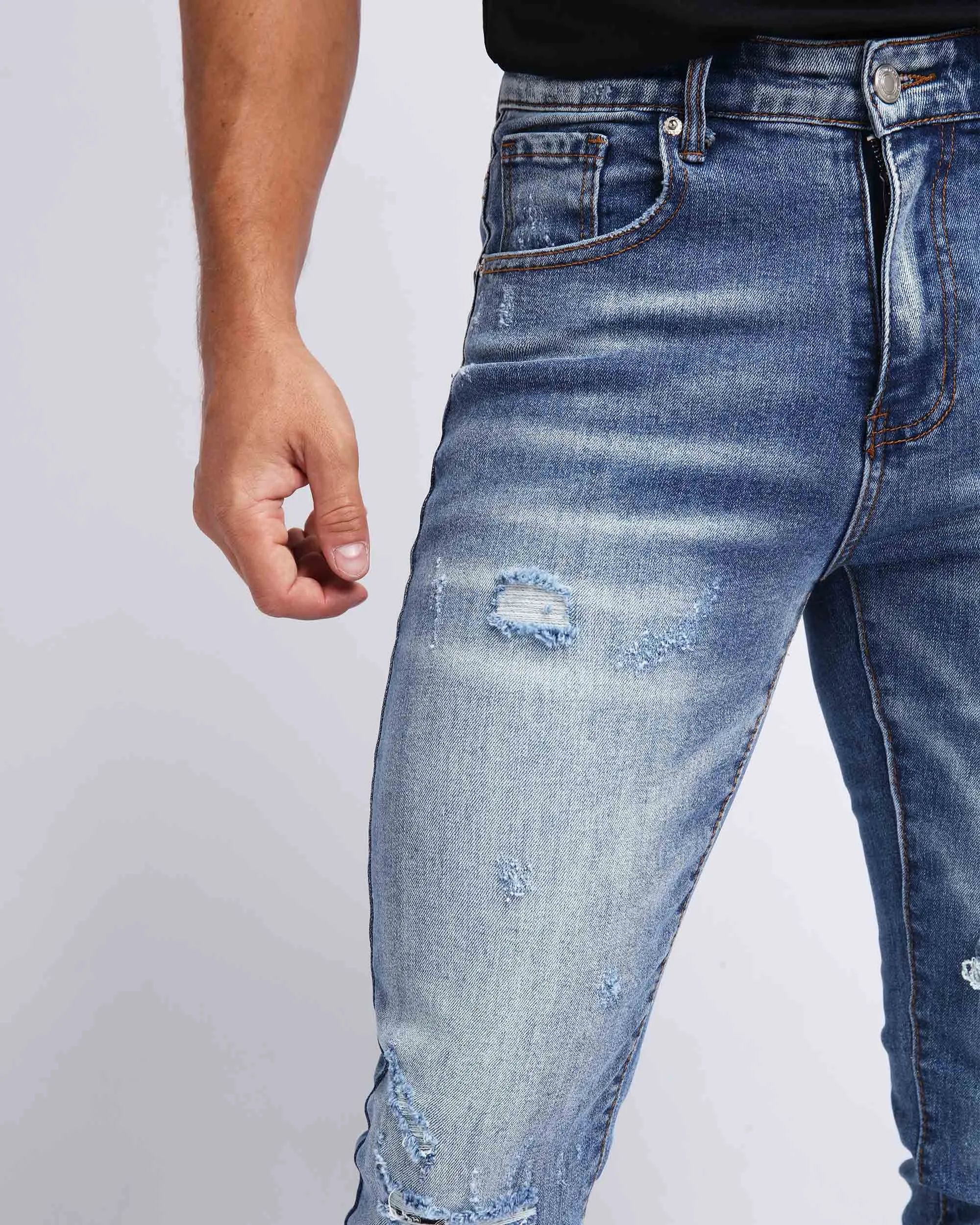 Minimalist Slim Fit Ripped Blue Jeans