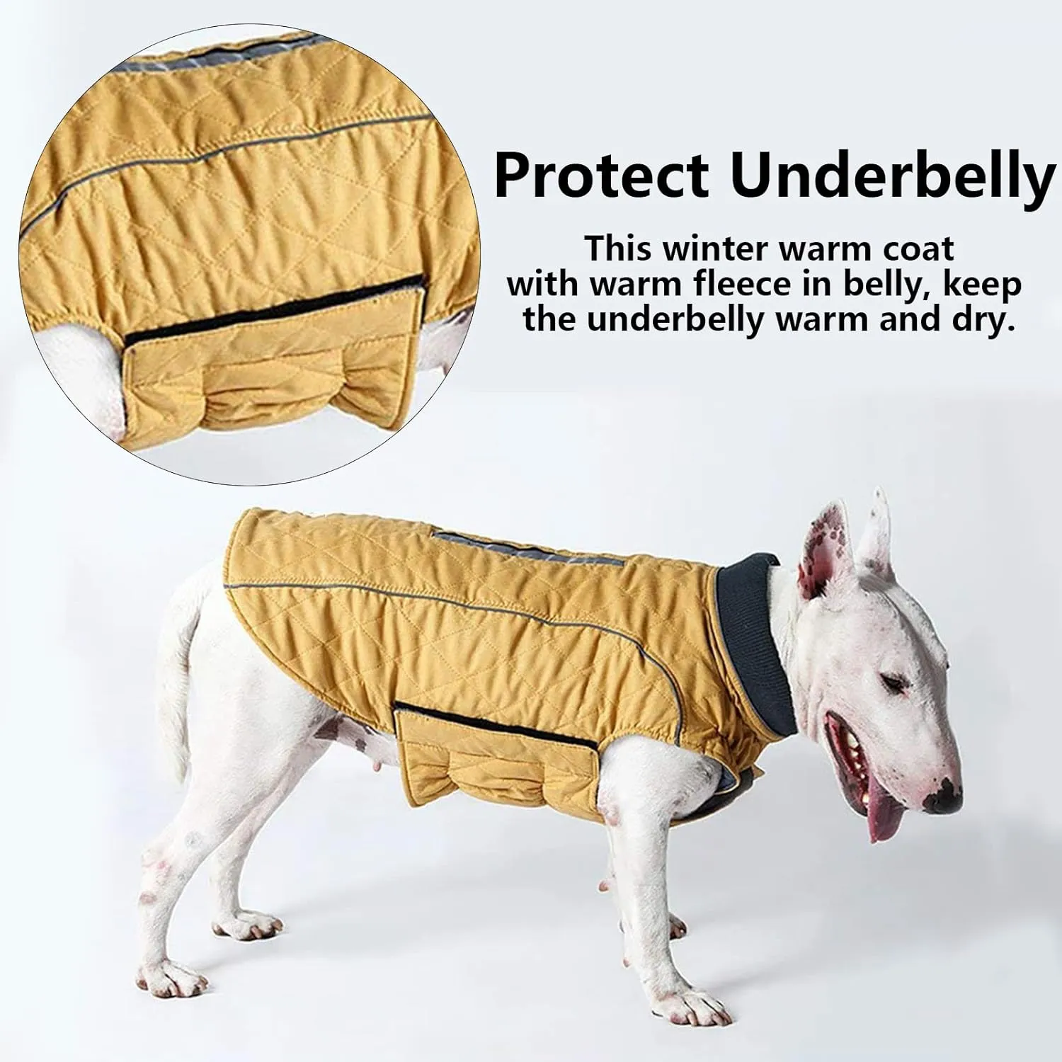 Morezi Dog Coat with Reflective strim, Winter Dog Jacket Water Resistant underbelly Warm Puppy Suit with Harness Hole - Suitable for French Bulldog, shitzu, Jack Russell Terrier - M - Yellow