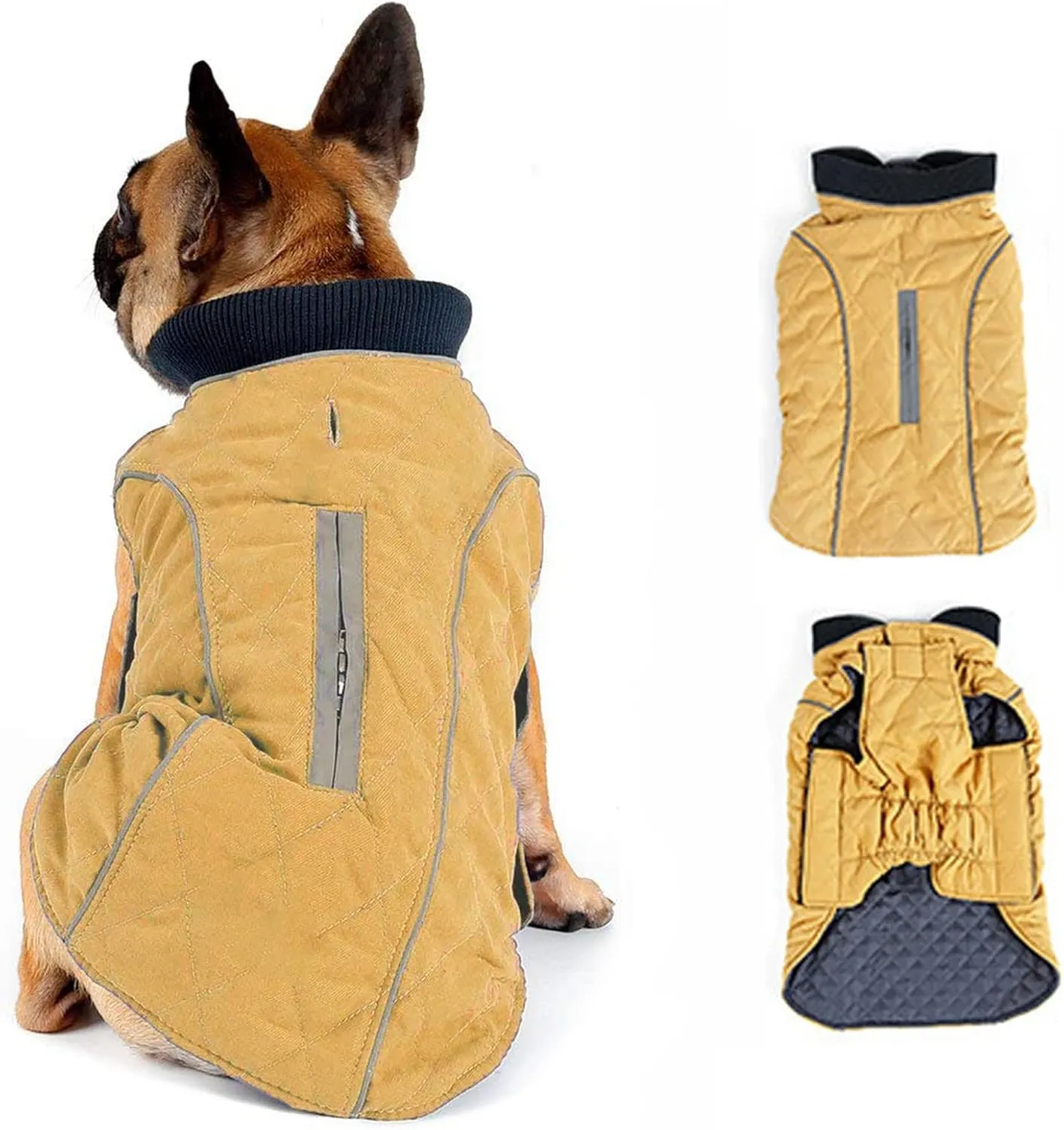 Morezi Dog Coat with Reflective strim, Winter Dog Jacket Water Resistant underbelly Warm Puppy Suit with Harness Hole - Suitable for French Bulldog, shitzu, Jack Russell Terrier - M - Yellow
