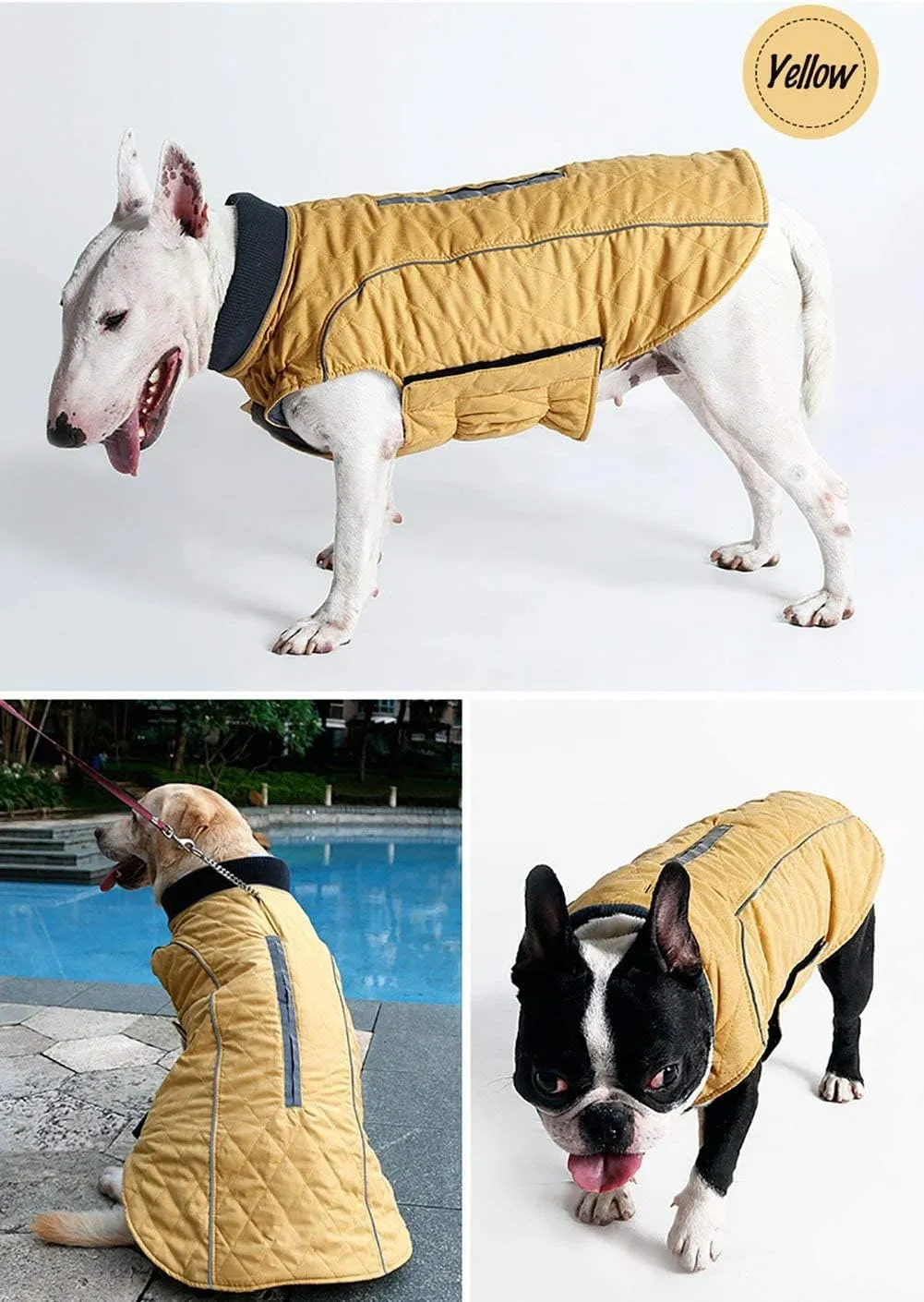 Morezi Dog Coat with Reflective strim, Winter Dog Jacket Water Resistant underbelly Warm Puppy Suit with Harness Hole - Suitable for French Bulldog, shitzu, Jack Russell Terrier - M - Yellow