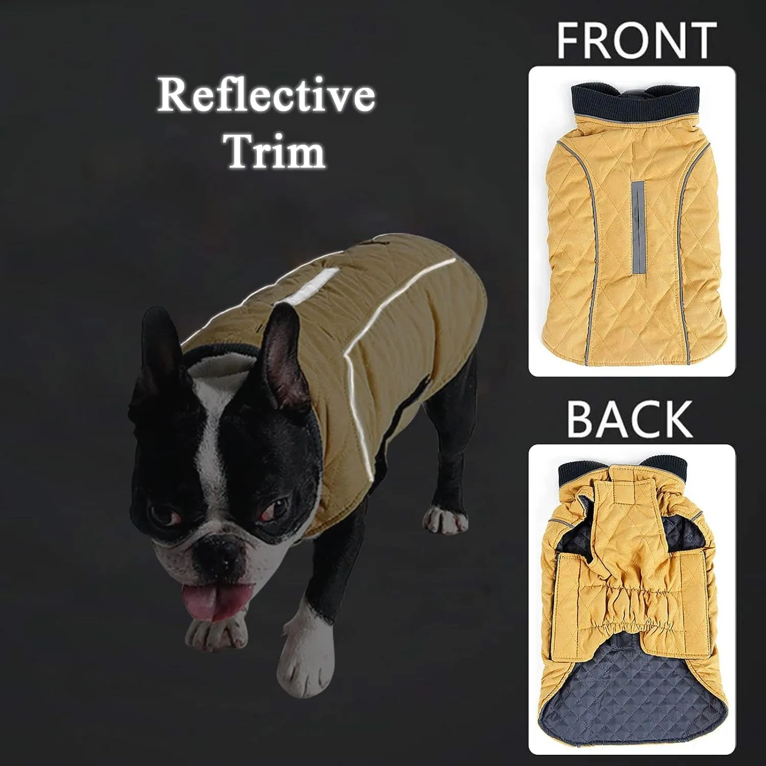 Morezi Dog Coat with Reflective strim, Winter Dog Jacket Water Resistant underbelly Warm Puppy Suit with Harness Hole - Suitable for French Bulldog, shitzu, Jack Russell Terrier - M - Yellow