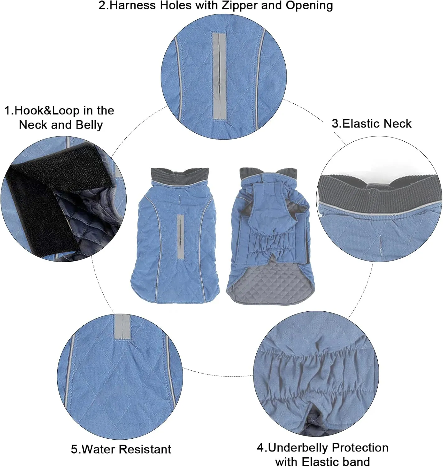 Morezi Dog Coat with Reflective strim, Winter Dog Jacket Water Resistant underbelly Warm Puppy Suit with Harness Hole - Suitable for French Bulldog, shitzu, Jack Russell Terrier - S - Blue