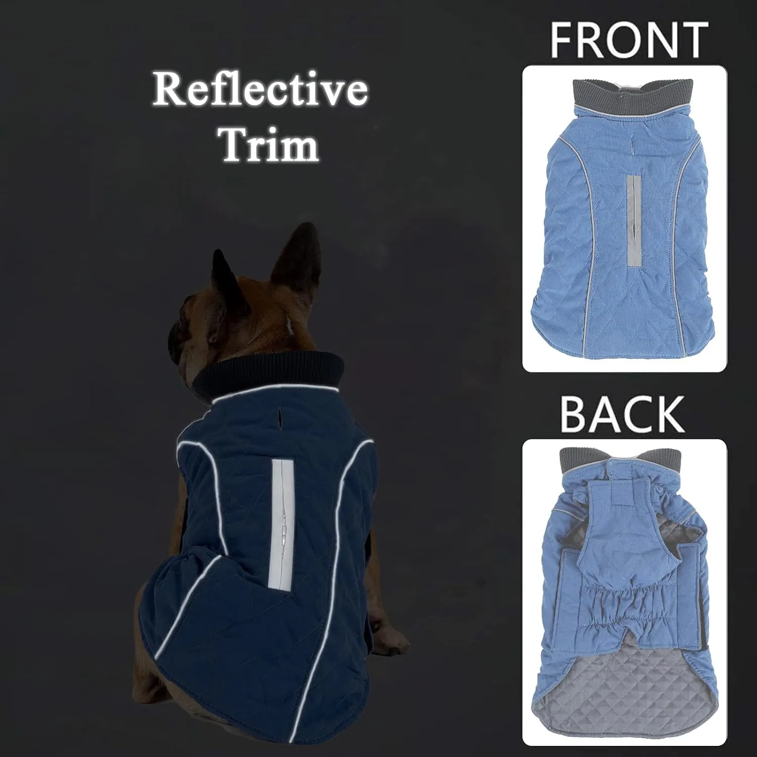 Morezi Dog Coat with Reflective strim, Winter Dog Jacket Water Resistant underbelly Warm Puppy Suit with Harness Hole - Suitable for French Bulldog, shitzu, Jack Russell Terrier - S - Blue