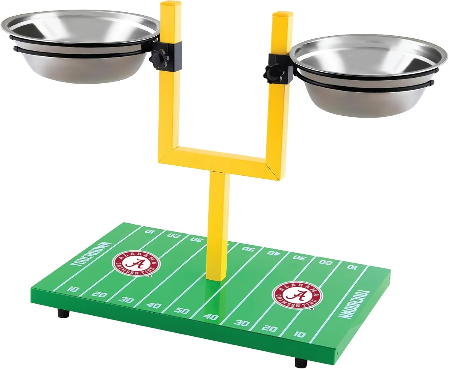 NCAA Alabama Crimson Tide Goalpost Football Field Dog Feeder  Adjustable Elevated Dog Bowls with Stand, 2 Stainless Steel Bowls, Non-Slip Rubber Feet, Raised Pet Feeder for Large & Small Dogs