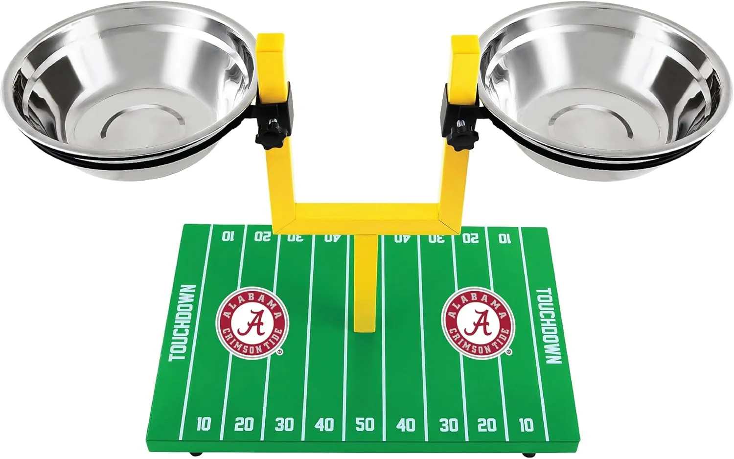 NCAA Alabama Crimson Tide Goalpost Football Field Dog Feeder  Adjustable Elevated Dog Bowls with Stand, 2 Stainless Steel Bowls, Non-Slip Rubber Feet, Raised Pet Feeder for Large & Small Dogs