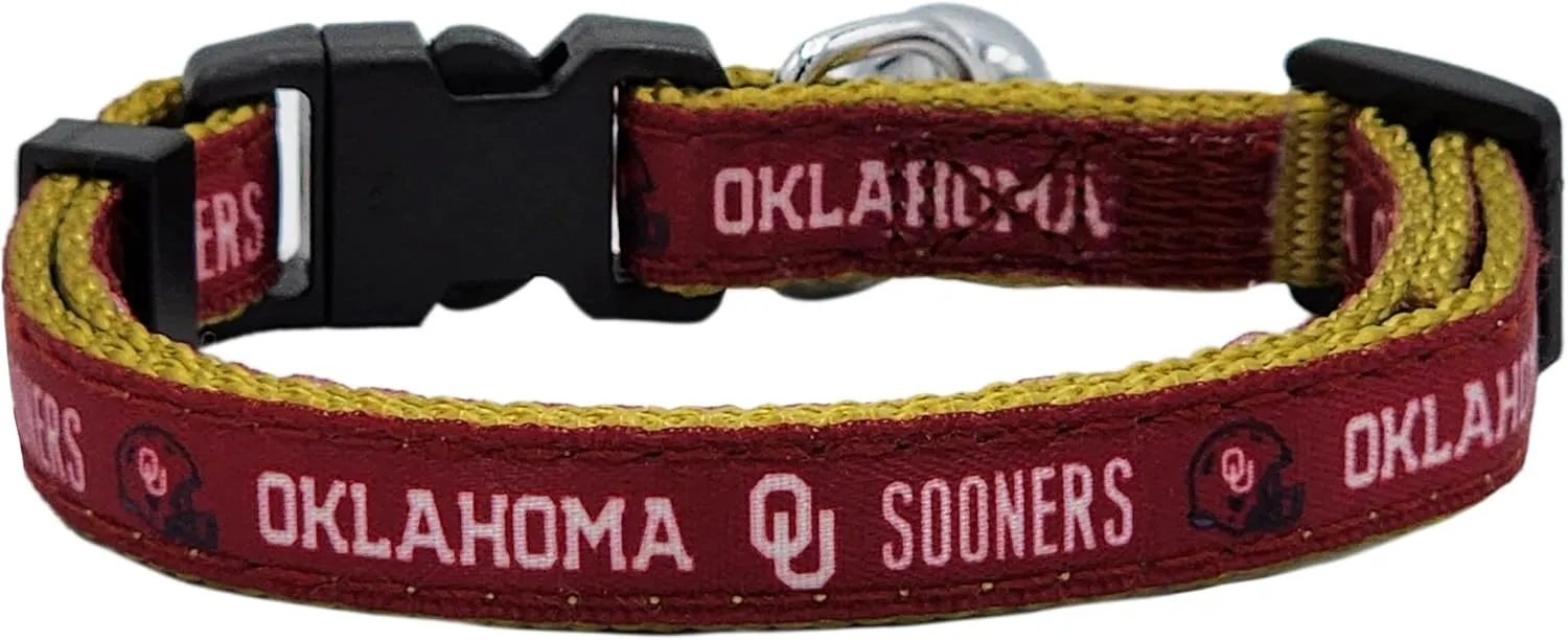 NCAA CAT Collar Oklahoma Sooners Satin Cat Collar College Sports Team Collar for Dogs & Cats. A Shiny & Colorful Cat Collar with Ringing Bell Pendant