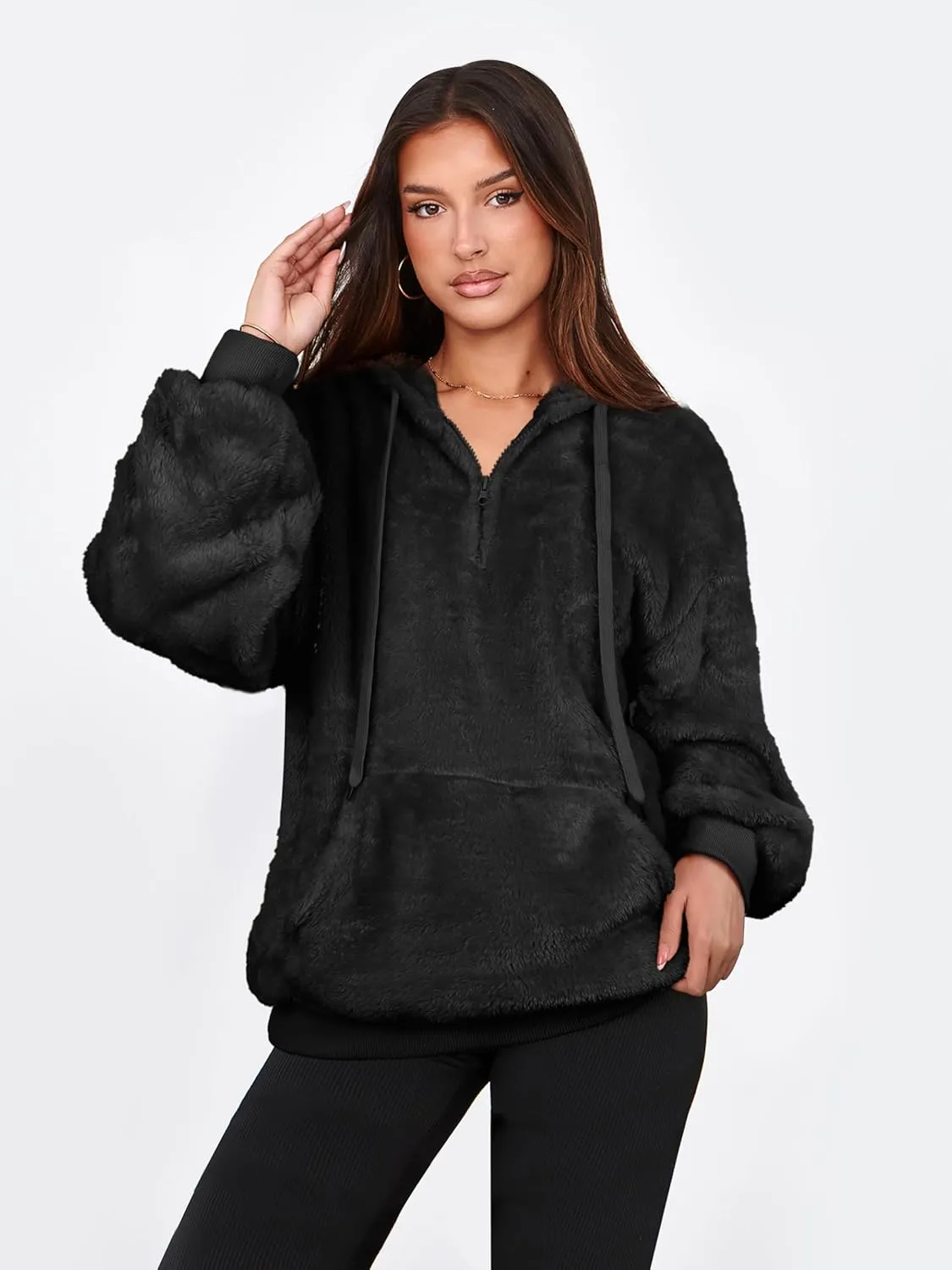 NIeyook Sherpa Fleece Hoodies for Women Fuzzy Oversized Zip up Hoodie with Pockets Casual Pullover Hooded Sweatshirt