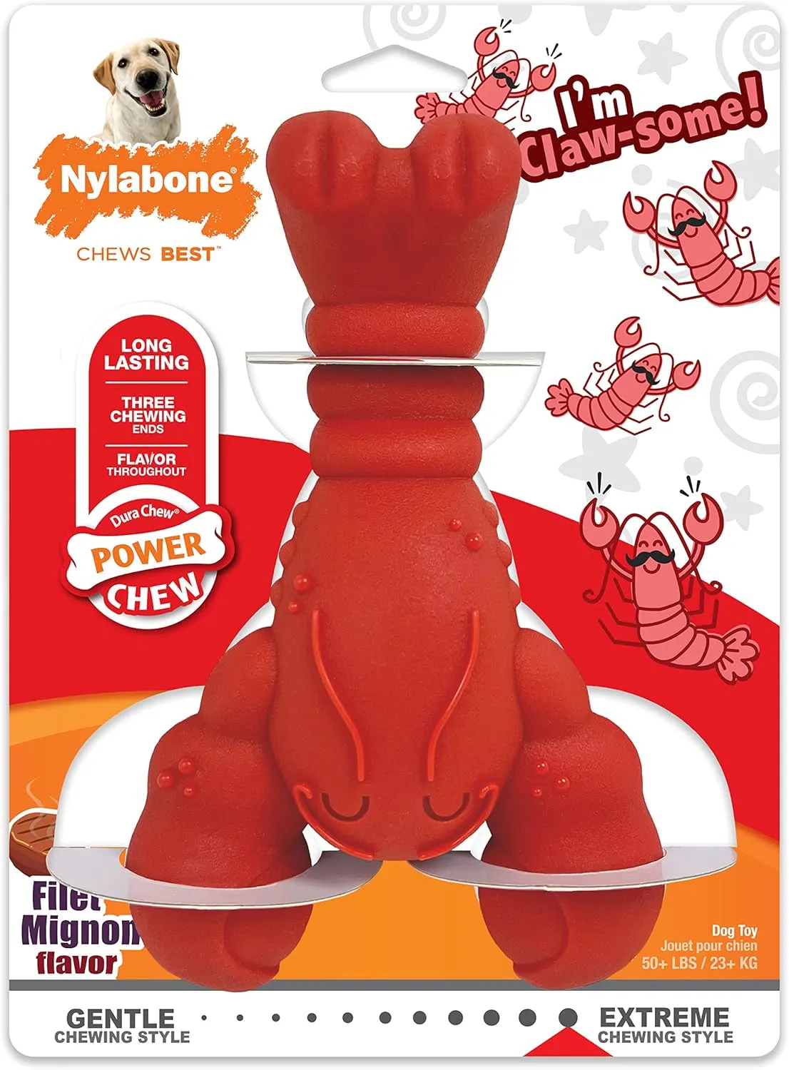 Nylabone Lobster Power Chew Toy for Dogs, Dog Toys for Aggressive Chewers, Filet Mignon Flavor, X-Large Dogs - 50  lbs, 1 Count