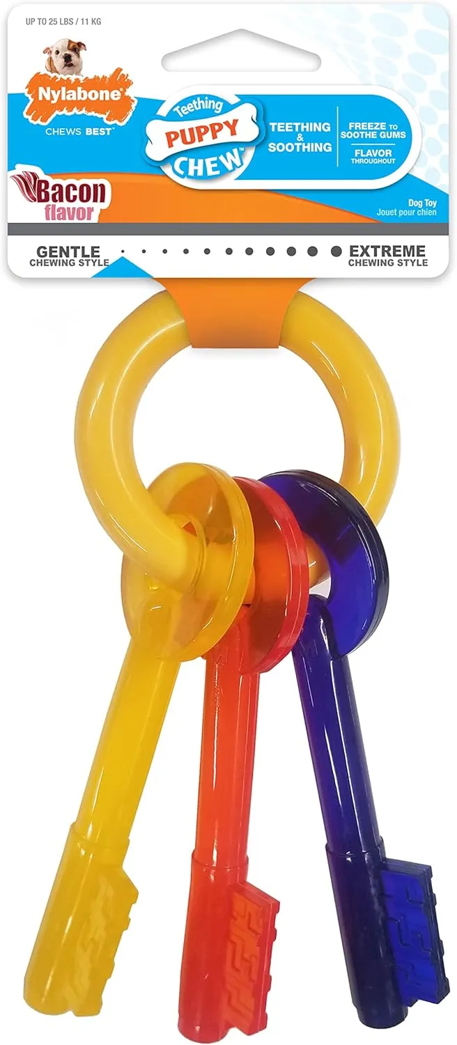 Nylabone Puppy Chew Key Ring Toy, Toys for Teething Puppies, Multi Color, Bacon Flavor, Small - Up to 25 lbs, 1 Count