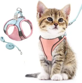 ORIA Pet Harness, Dog Harness, Cat Harness and Leash Set, Breathable Pet Vest, Reflective Strips Jacket for Small Kitten, Puppy, Rabbit, Pink and Blue, 6.6 to 11lb