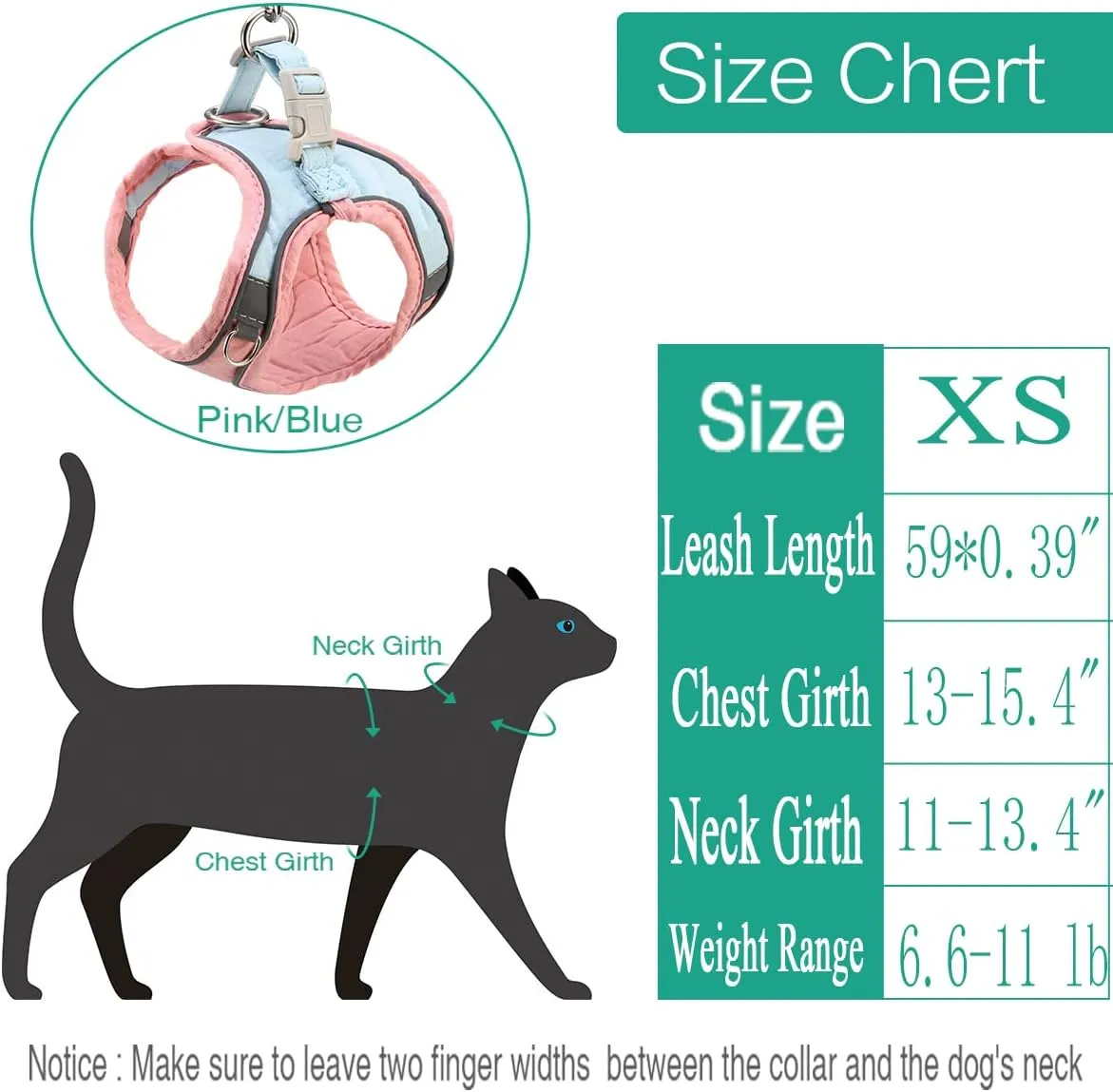 ORIA Pet Harness, Dog Harness, Cat Harness and Leash Set, Breathable Pet Vest, Reflective Strips Jacket for Small Kitten, Puppy, Rabbit, Pink and Blue, 6.6 to 11lb