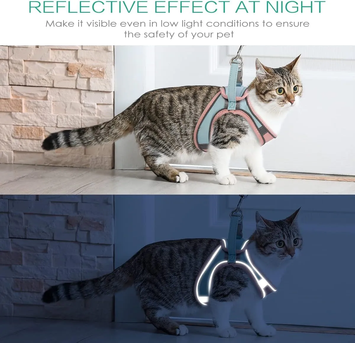 ORIA Pet Harness, Dog Harness, Cat Harness and Leash Set, Breathable Pet Vest, Reflective Strips Jacket for Small Kitten, Puppy, Rabbit, Pink and Blue, 6.6 to 11lb