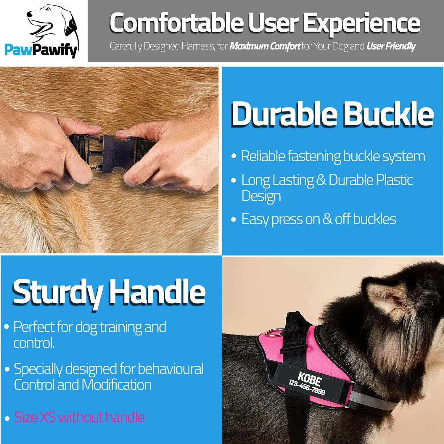 PawPawify Custom No Pull Dog Harness with Name and Phone Number, Heavy Duty Personalized Pet Vest to Prevent Tugging, Pulling, or Choking, Training and Walking (Purple, M (20-40 LBS))