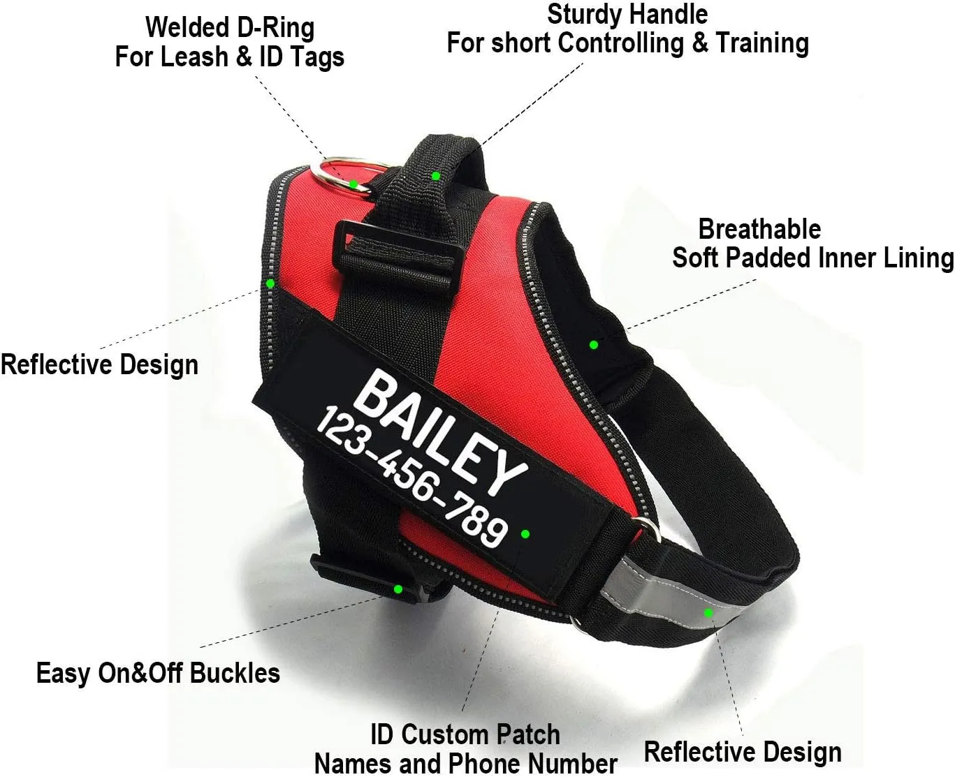 PawPawify Custom No Pull Dog Harness with Name and Phone Number, Heavy Duty Personalized Pet Vest to Prevent Tugging, Pulling, or Choking, Training and Walking (Purple, M (20-40 LBS))