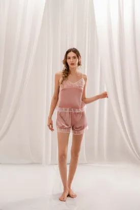 Pink Velvet Set With Roses Lace