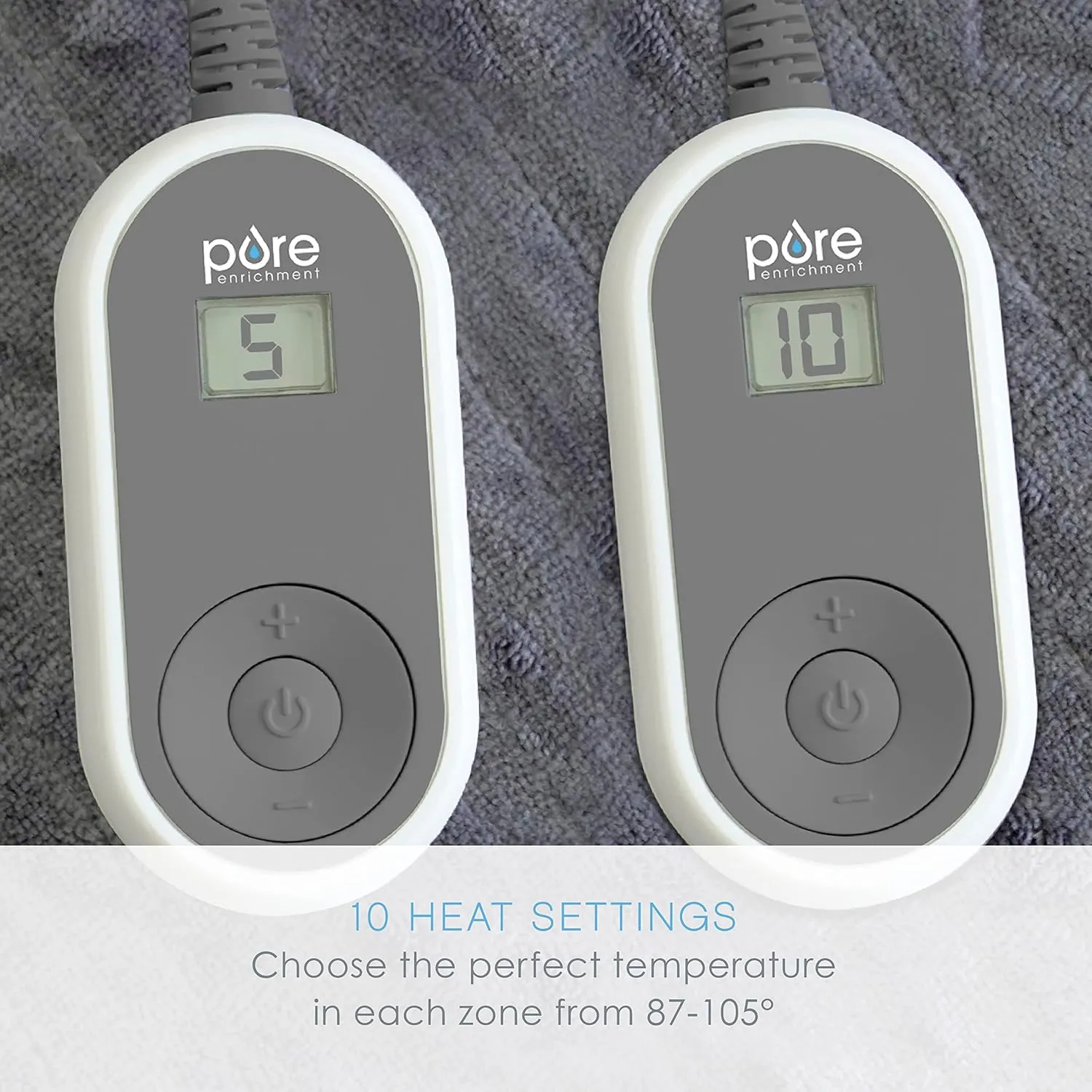 Pure Enrichment PureRelief Deluxe Heated Blanket - 10 Heat Settings, Super Soft Micromink Velvet Fabric, LCD Controller, Auto Shut-Off Timer, Machine Washable - King Size Electric Blanket