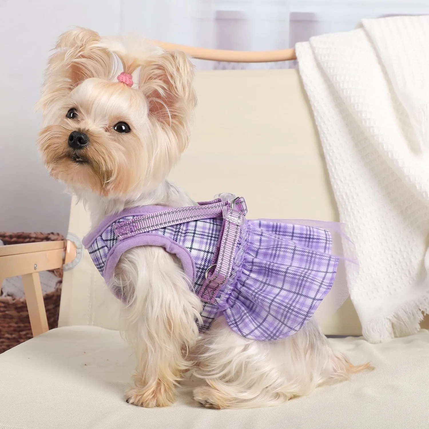 Purple Dog Harness and Leash Set, Breathable Adjustable No Pull Harness for Small to Medium Dogs - Chest 13.7-17.3in
