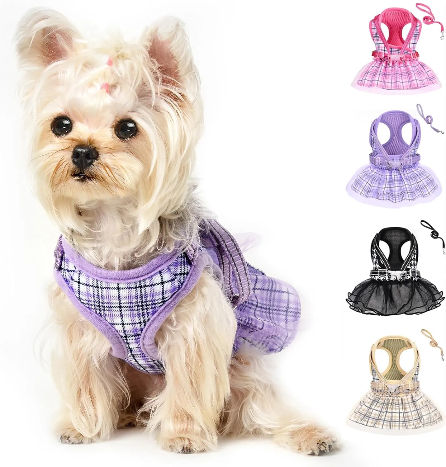 Purple Dog Harness and Leash Set, Breathable Adjustable No Pull Harness for Small to Medium Dogs - Chest 13.7-17.3in