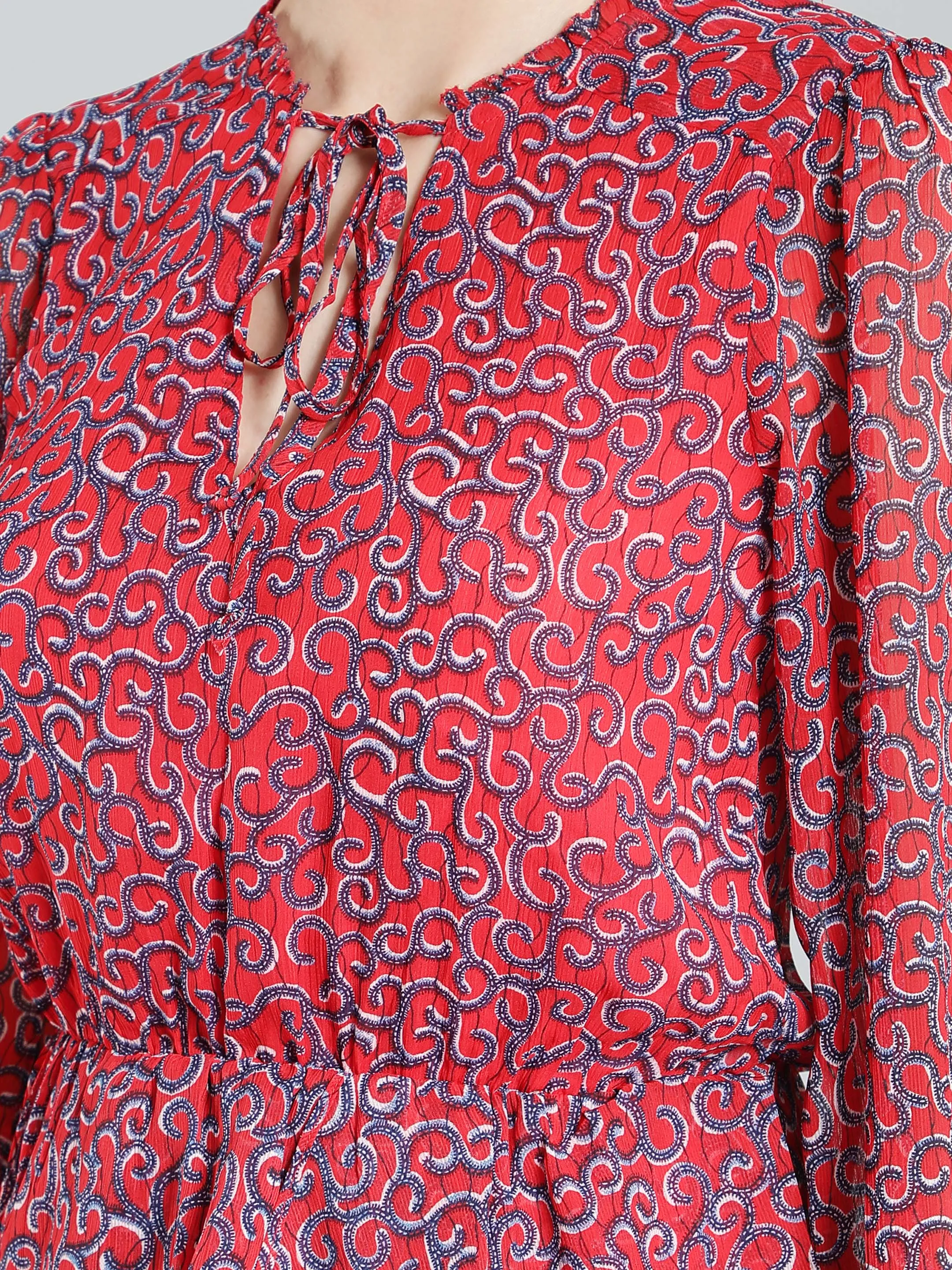 Red printed layred mini polyester dress