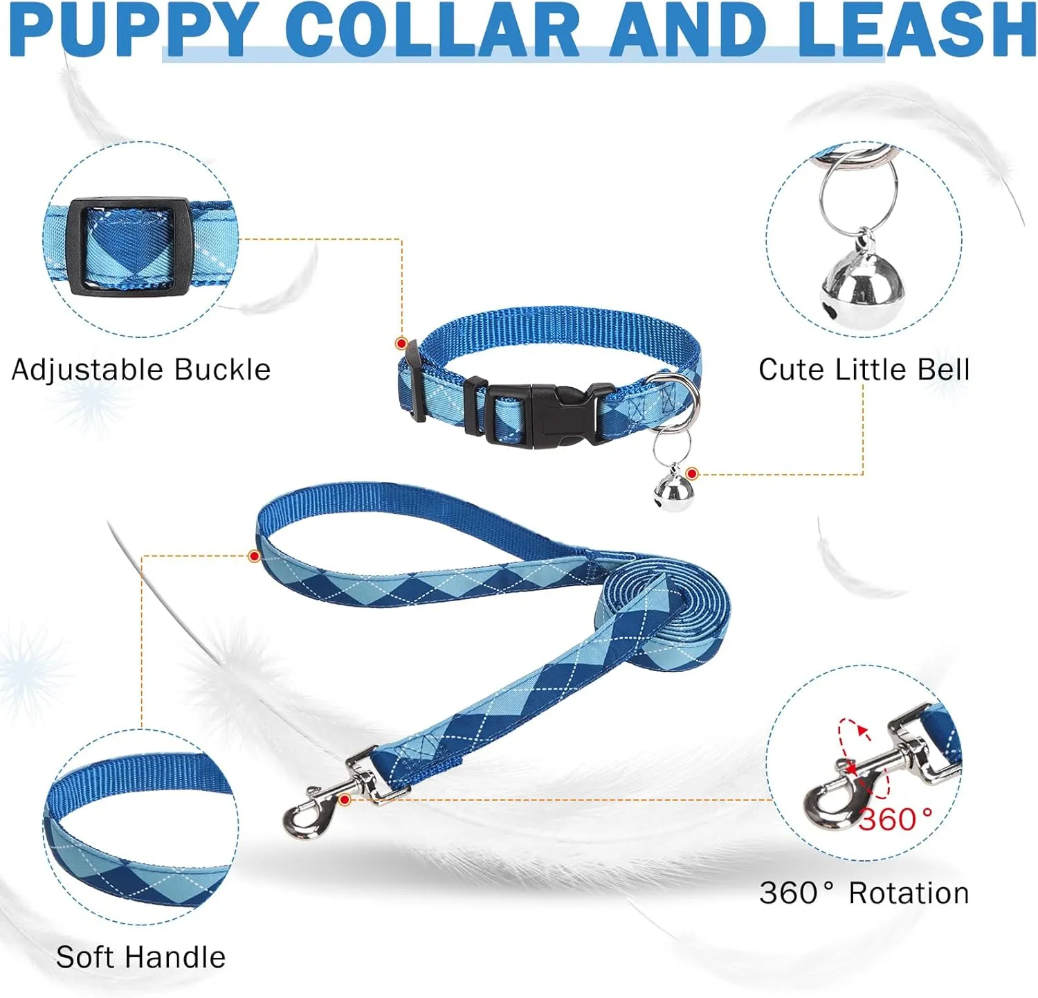 SCENEREAL Dog Harness Collar and Leash Set, Step-in No Pull Pet Vest Harnesses for Small Medium Dogs Puppy Cats, Soft Mesh No-Chock Reflective Vest Harness for Outdoor Walking Running, Blue Plaid S