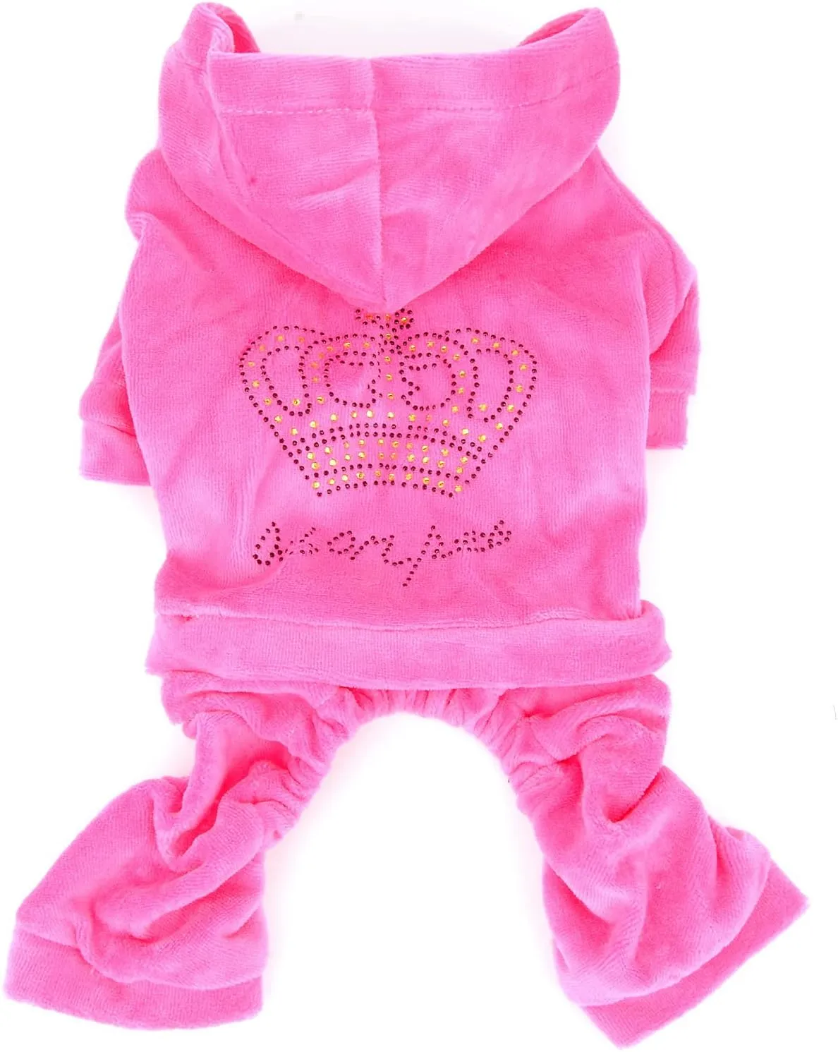 SEIMAI Dog Hoodies Jumpsuit for Small Dog Cat Puppy Rhinestone Crown Soft Velvet Autumn Winter Hooded Pajamas Tracksuit Outfits Sportswear Jacket with Hat Training Outdoor Pink M