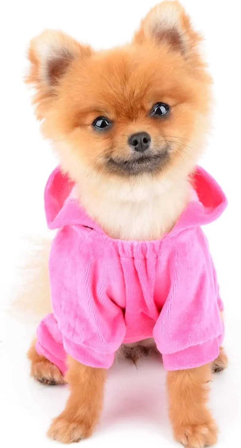 SEIMAI Dog Hoodies Jumpsuit for Small Dog Cat Puppy Rhinestone Crown Soft Velvet Autumn Winter Hooded Pajamas Tracksuit Outfits Sportswear Jacket with Hat Training Outdoor Pink M