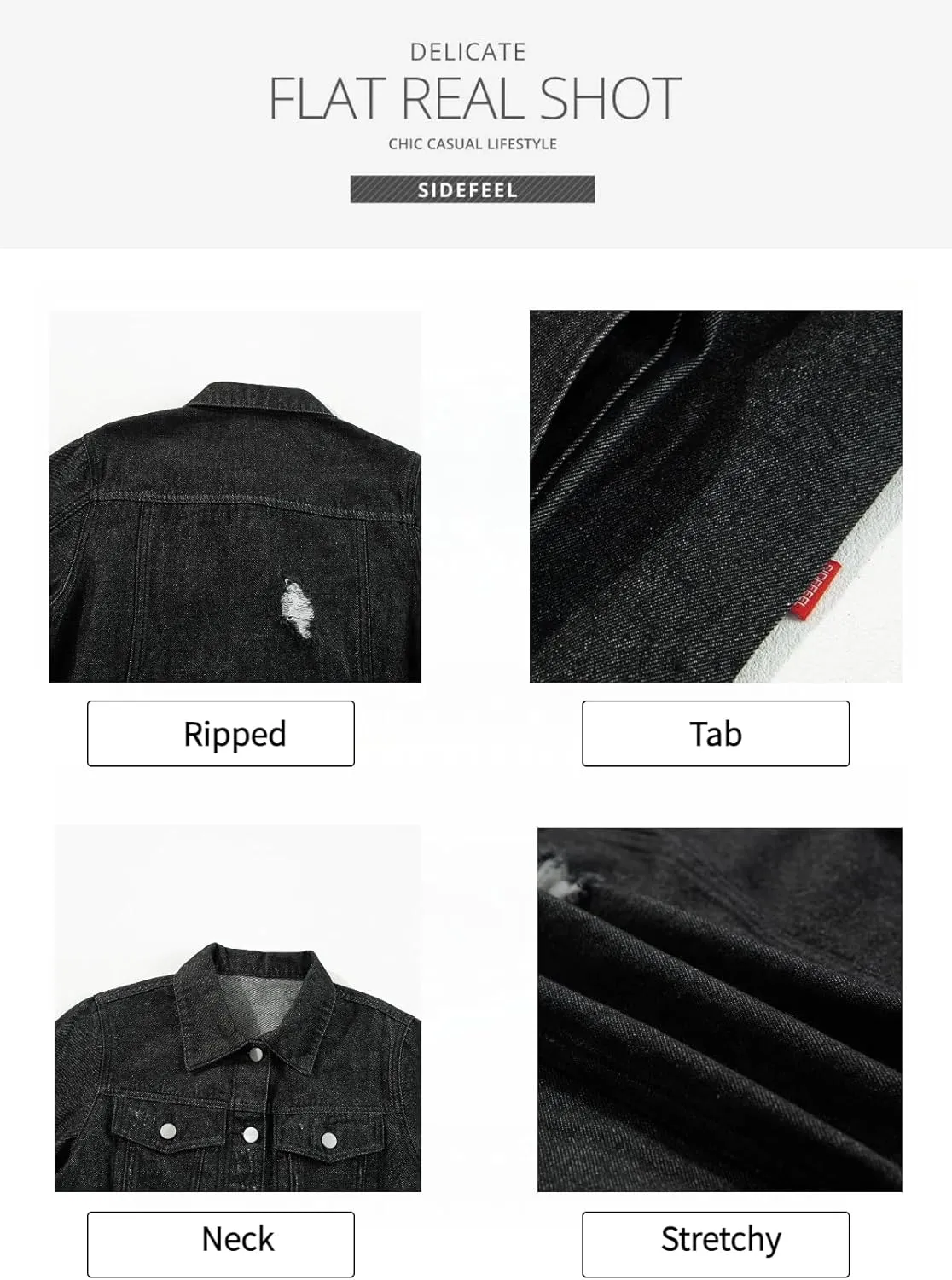 Sidefeel Women's Denim Jacket Long Sleeve Button Distressed Ripped Zimbaplatinum Jean Coat