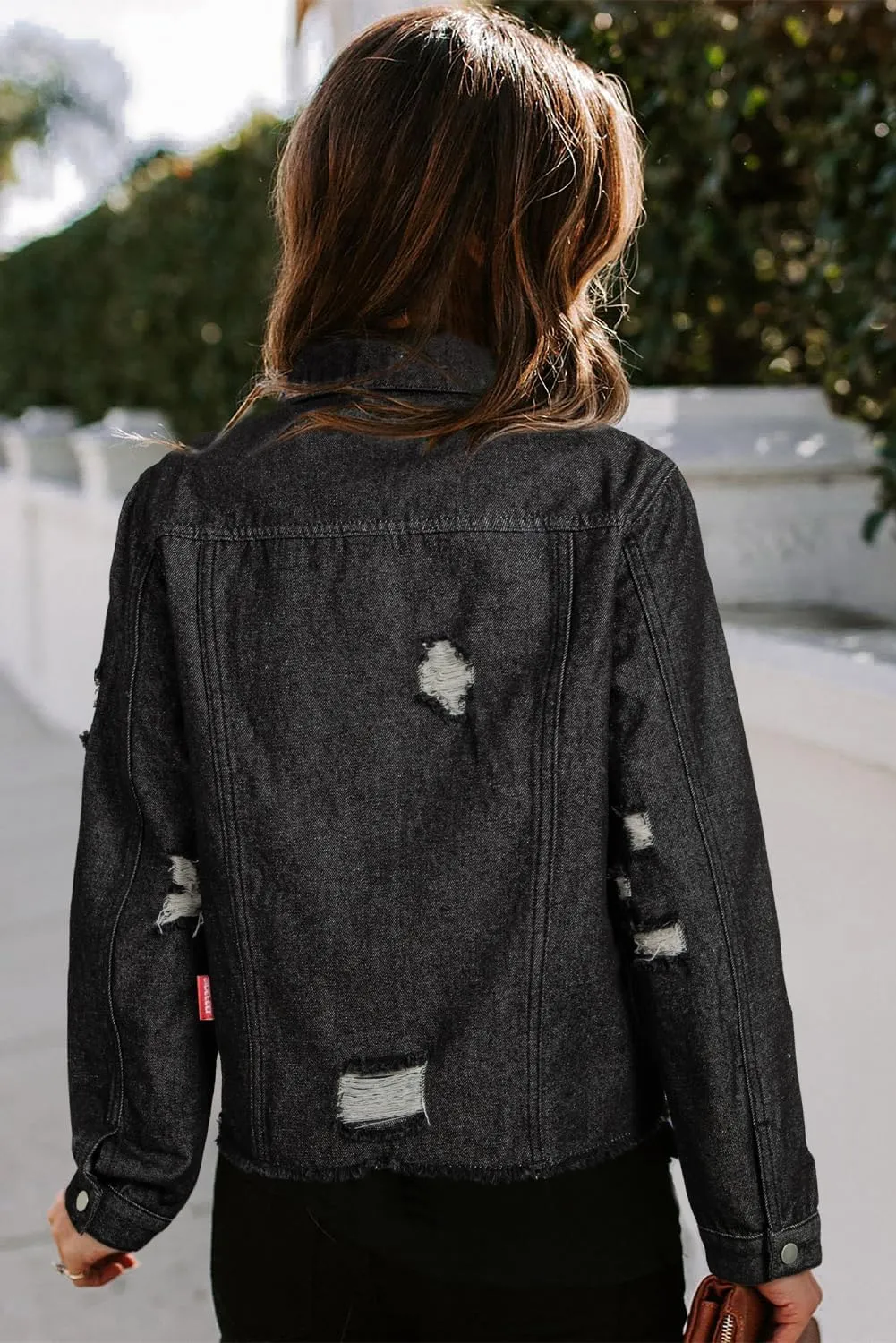 Sidefeel Women's Denim Jacket Long Sleeve Button Distressed Ripped Zimbaplatinum Jean Coat