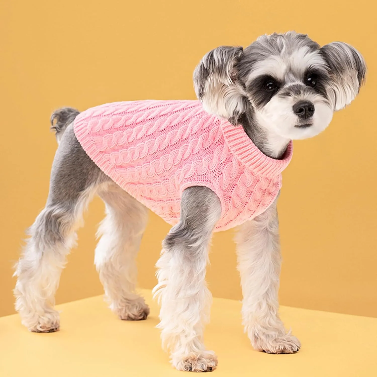 Small Dog Pullover Sweater, Cold Weather Cable Knitwear, Classic Turtleneck Thick Warm Clothes for Chihuahua, Bulldog, Dachshund, Pug, Yorkie (Red, X-Small)