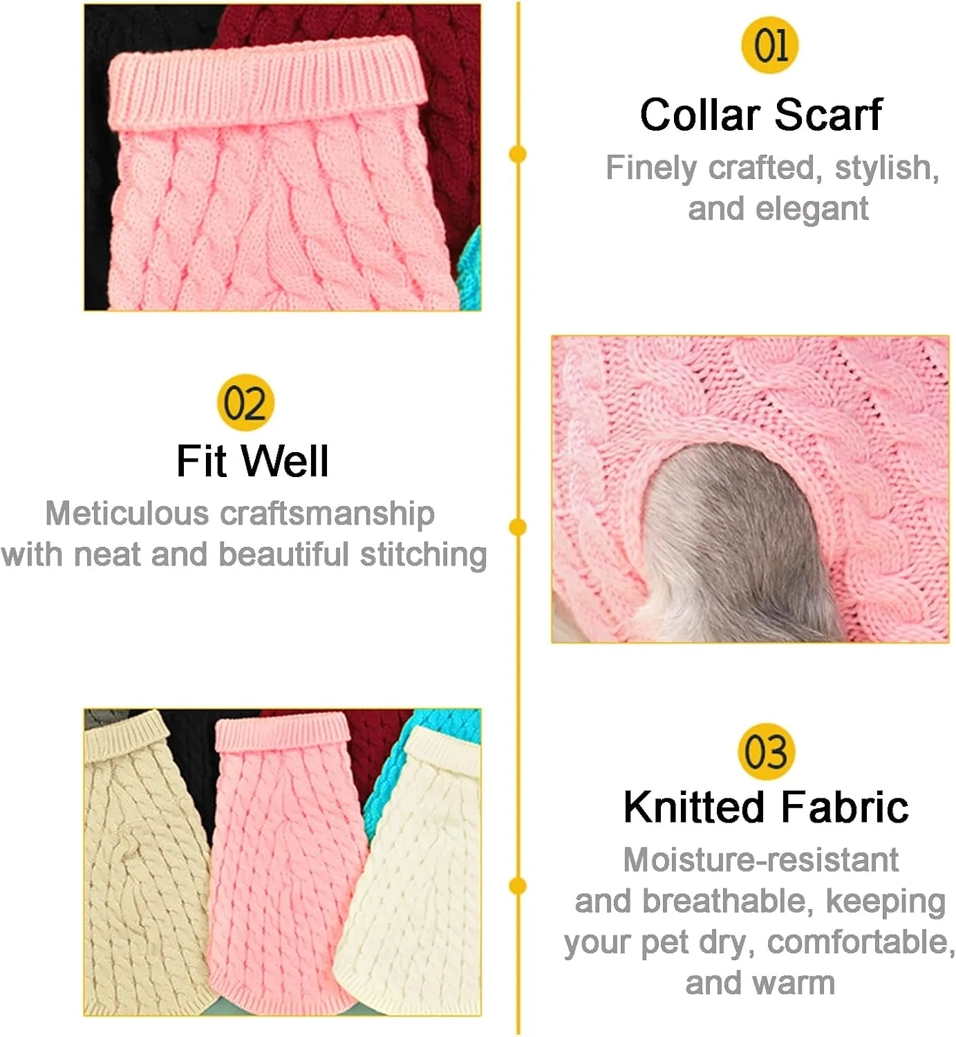 Small Dog Pullover Sweater, Cold Weather Cable Knitwear, Classic Turtleneck Thick Warm Clothes for Chihuahua, Bulldog, Dachshund, Pug, Yorkie (Red, X-Small)
