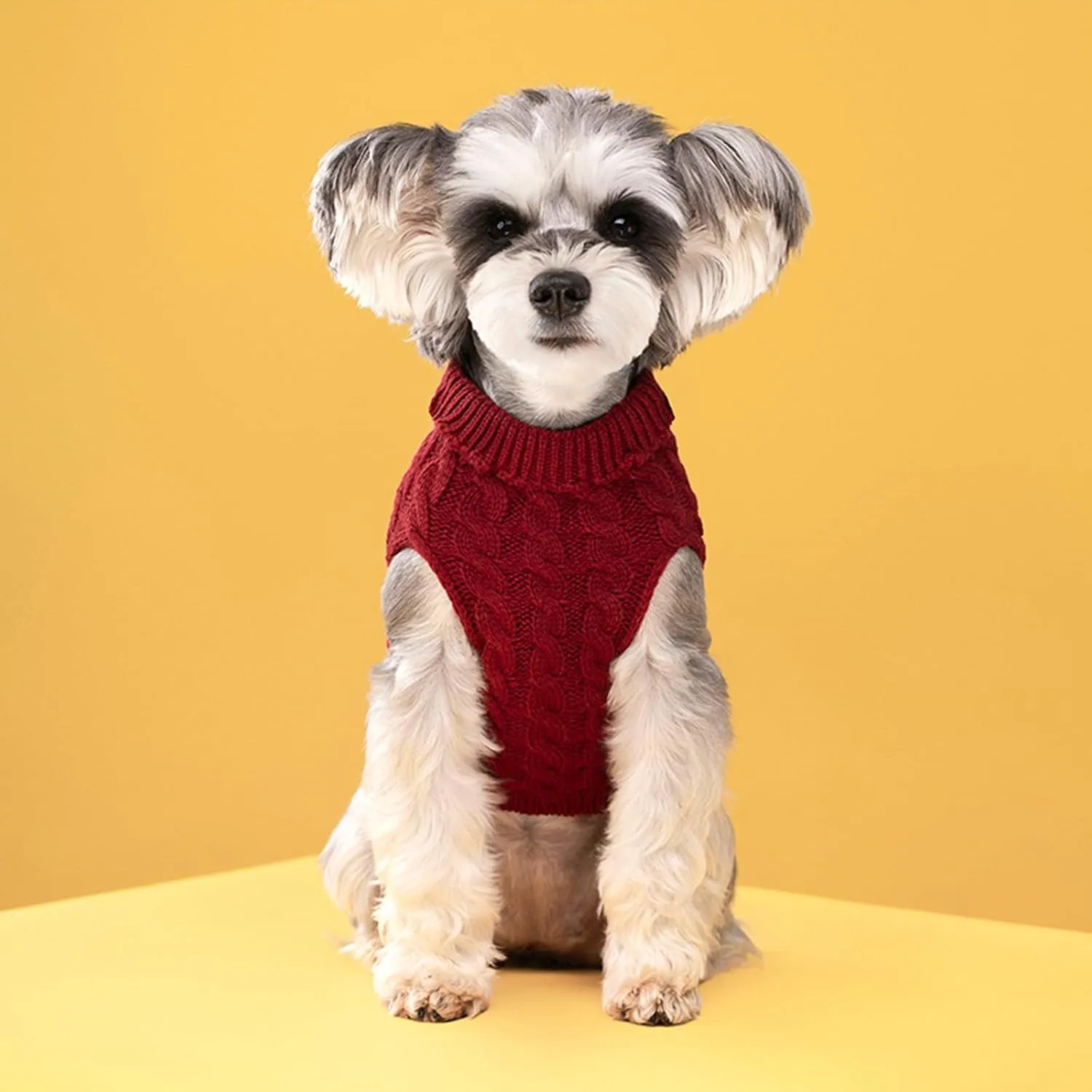 Small Dog Pullover Sweater, Cold Weather Cable Knitwear, Classic Turtleneck Thick Warm Clothes for Chihuahua, Bulldog, Dachshund, Pug, Yorkie (Red, X-Small)