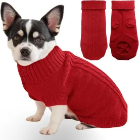 Small Dog Sweater with Hind Leg Straps & Knit Turtleneck, Winter Warm Dog Clothes for Small Dogs and Cats, Pet Sweater for Bulldog, Chihuahua, Yorkie, Pug, Kitten (Red Dog Sweater, XS)