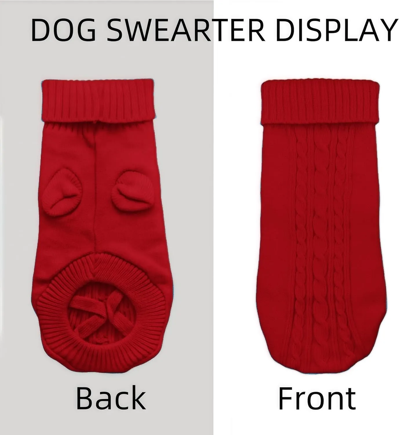 Small Dog Sweater with Hind Leg Straps & Knit Turtleneck, Winter Warm Dog Clothes for Small Dogs and Cats, Pet Sweater for Bulldog, Chihuahua, Yorkie, Pug, Kitten (Red Dog Sweater, XS)